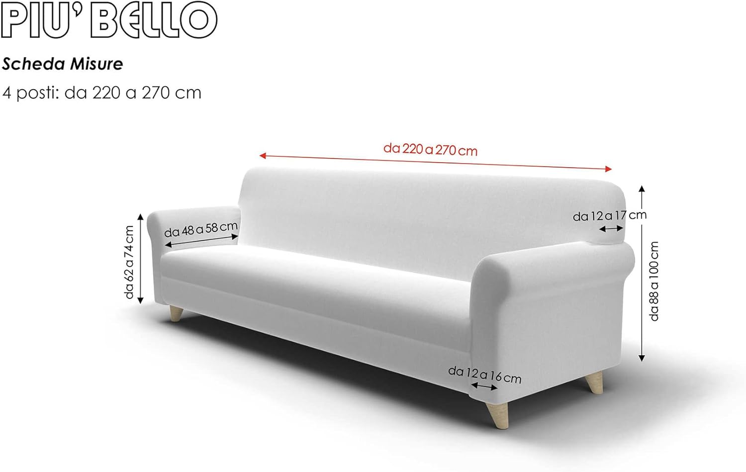 Copridivano 4 Posti Elasticizzato con Braccioli, Giallo - immagine 4