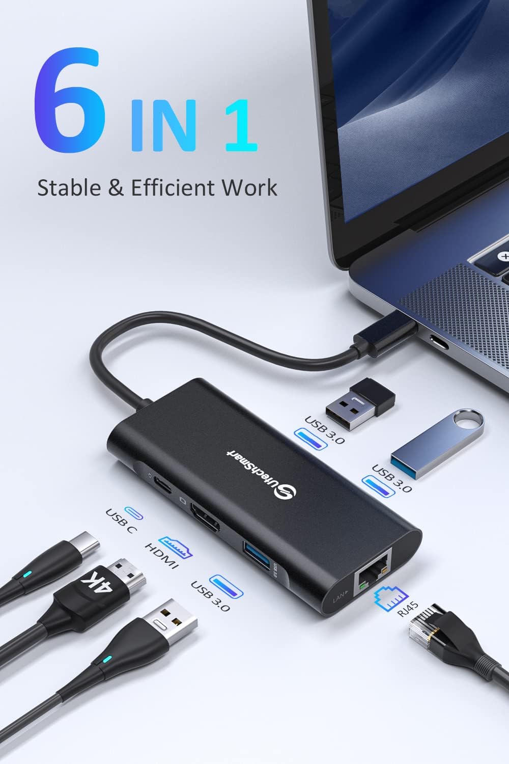 Utechsmart Hub USB-C 6 in 1 con HDMI e Ethernet 1000M - immagine 2