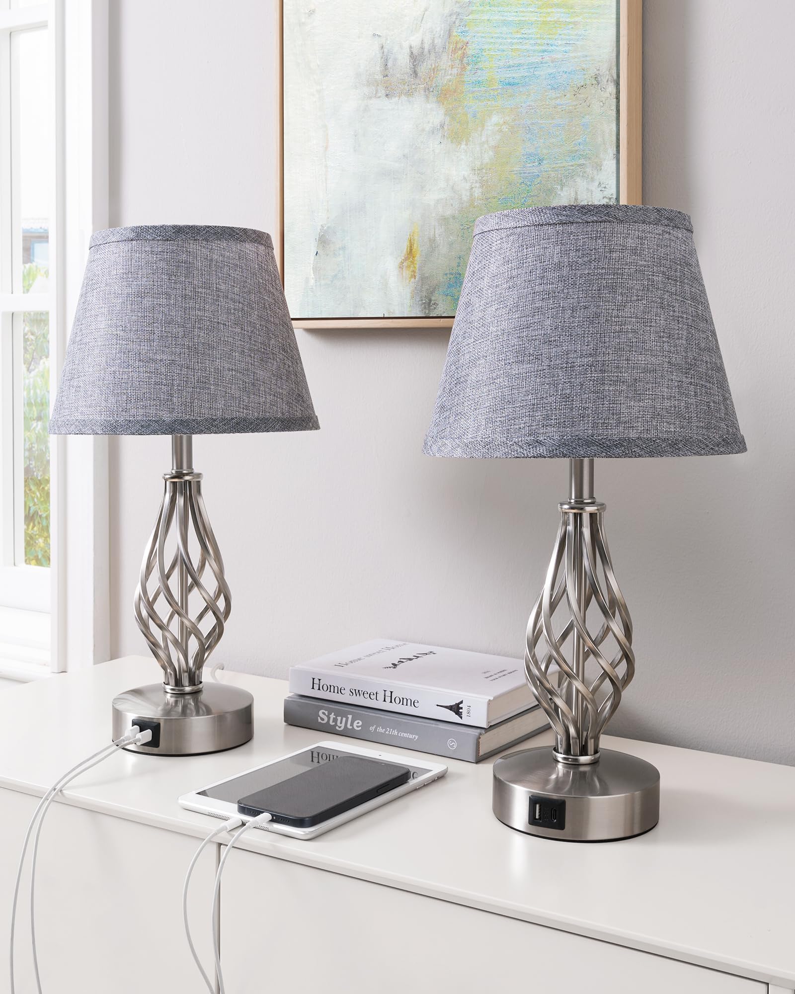 EDISHINE Lampade Comodino Touch Set 2 USB-A + USB-C