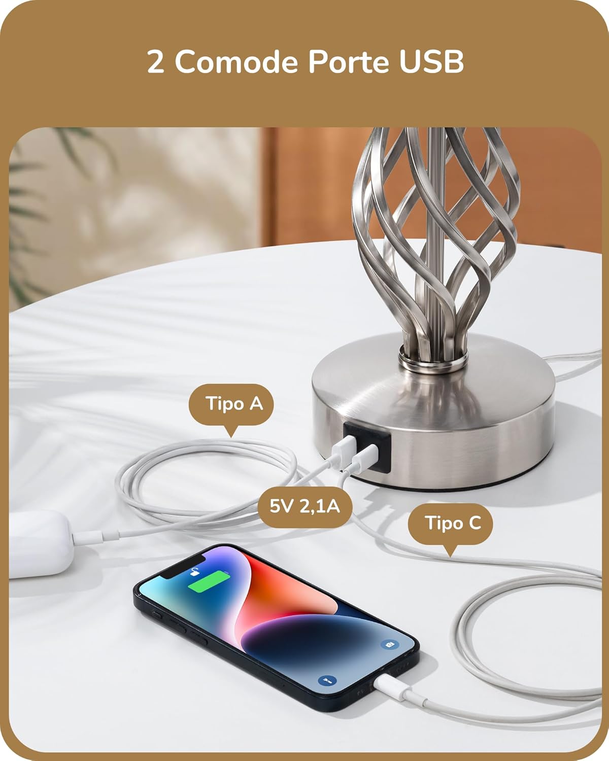 EDISHINE Lampade Comodino Touch Set 2 USB-A + USB-C - immagine 3