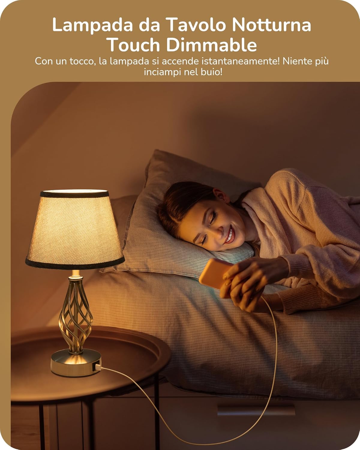 EDISHINE Lampade Comodino Touch Set 2 USB-A + USB-C - immagine 5