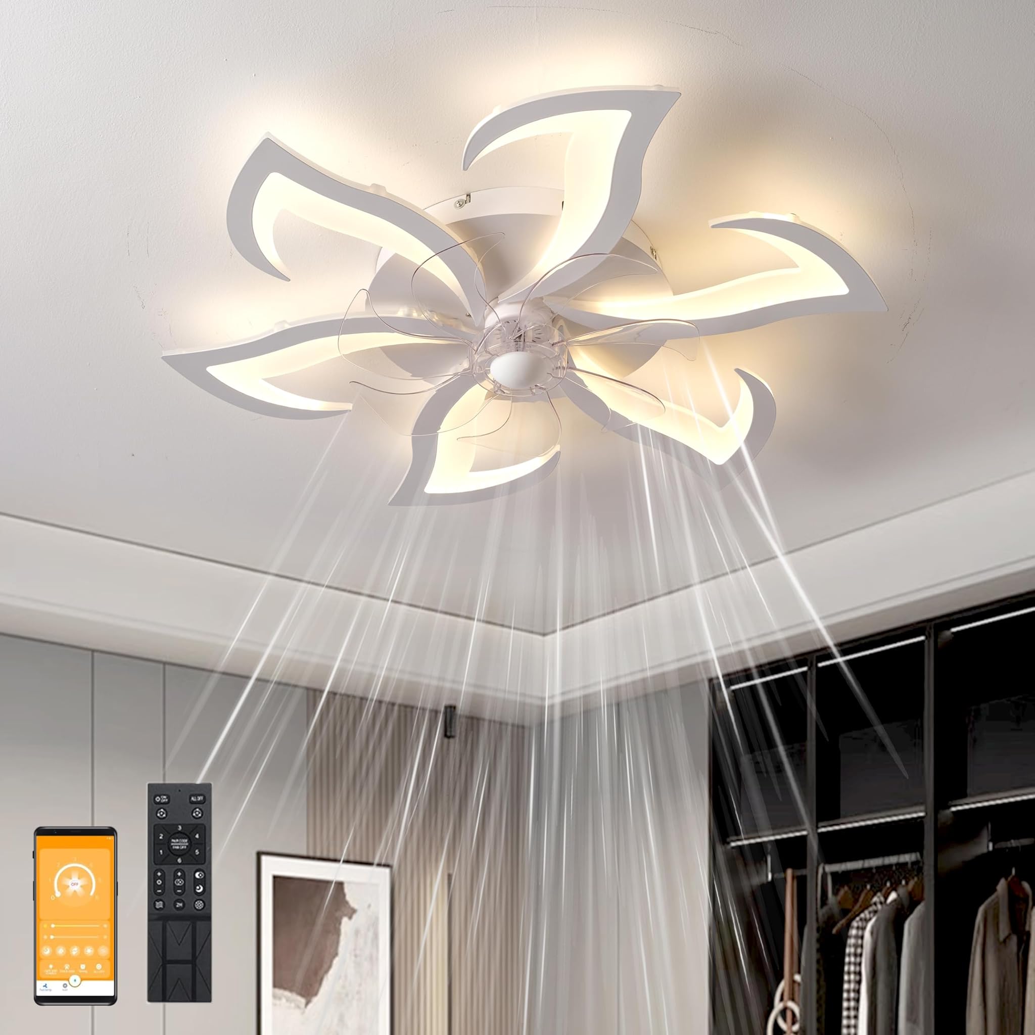 Myycx Ventilatore da Soffitto con Luce LED Dimmerabile