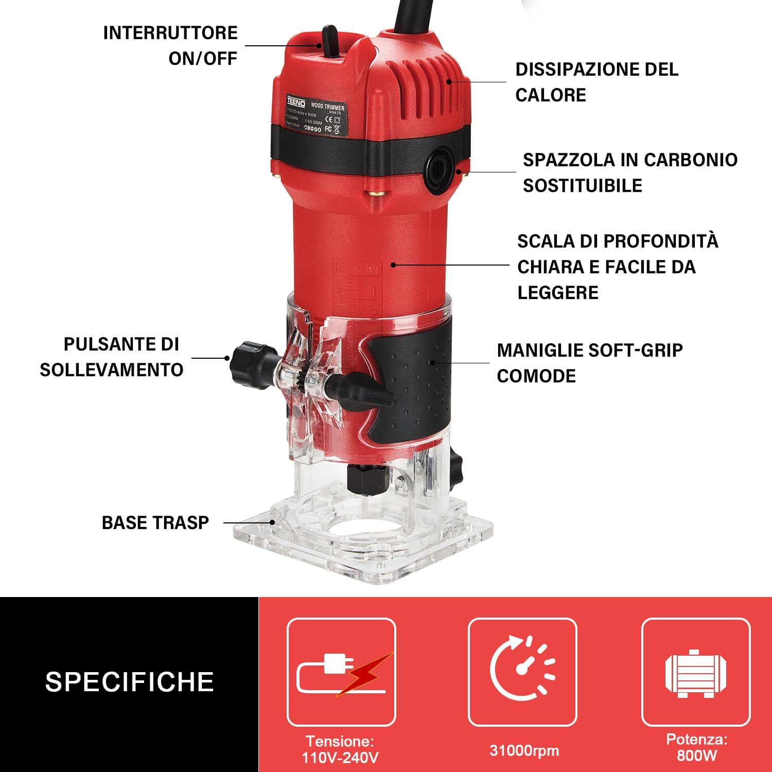 Teeno Rifilatore Fresatrice Verticale 800W 31000 RPM - immagine 2