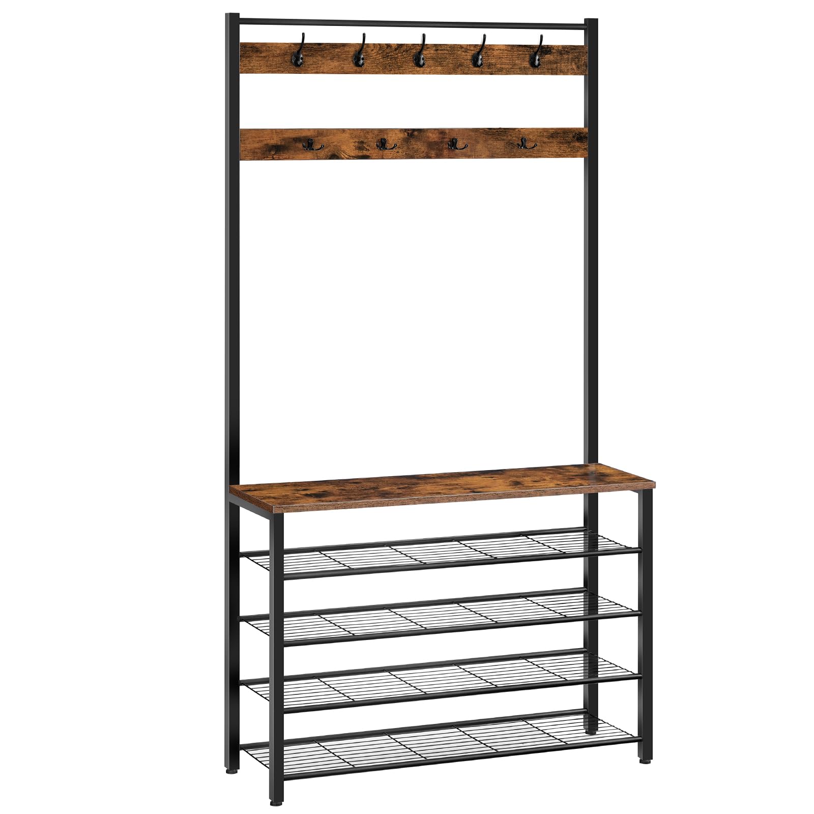 Hoobro Albero da Ingresso con Scarpiera, Marrone Rustico