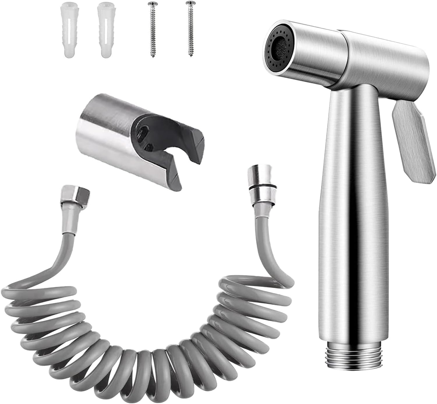 Doccetta per bidet in acciaio inox, set doccetta, getto regolabile, tubo e gancio attacco wc o bidet sospeso