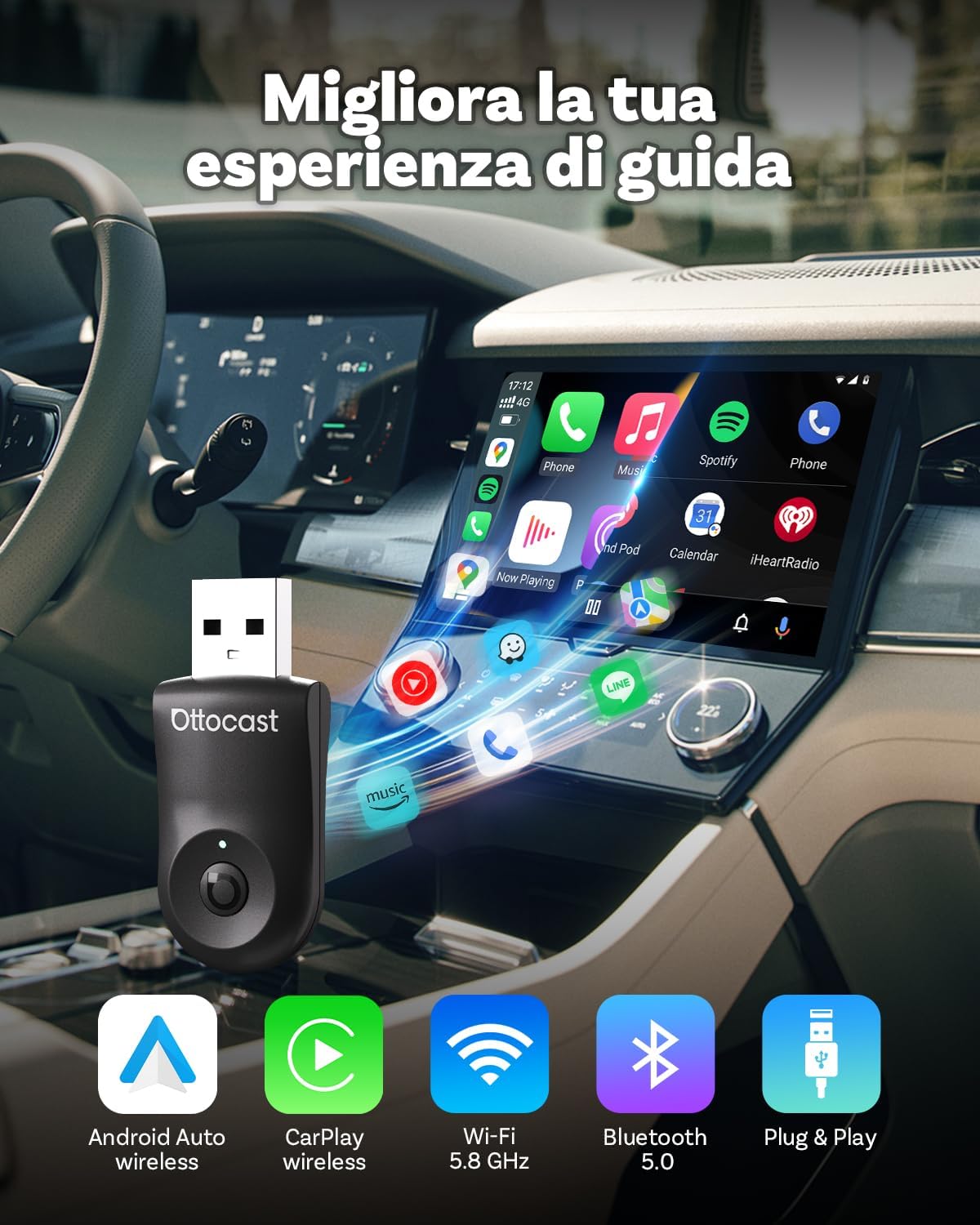 Ottocast MINI Adattatore Wireless CarPlay e Android Auto - immagine 2