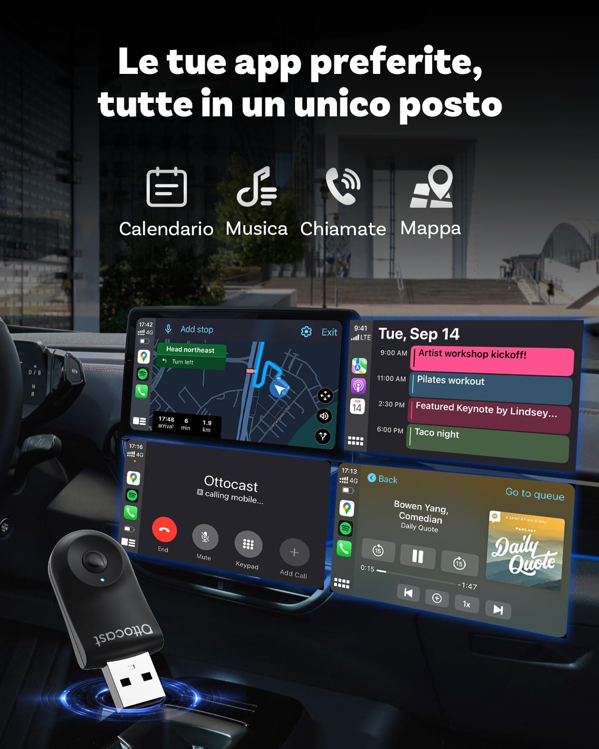 Ottocast MINI Adattatore Wireless CarPlay e Android Auto - immagine 3