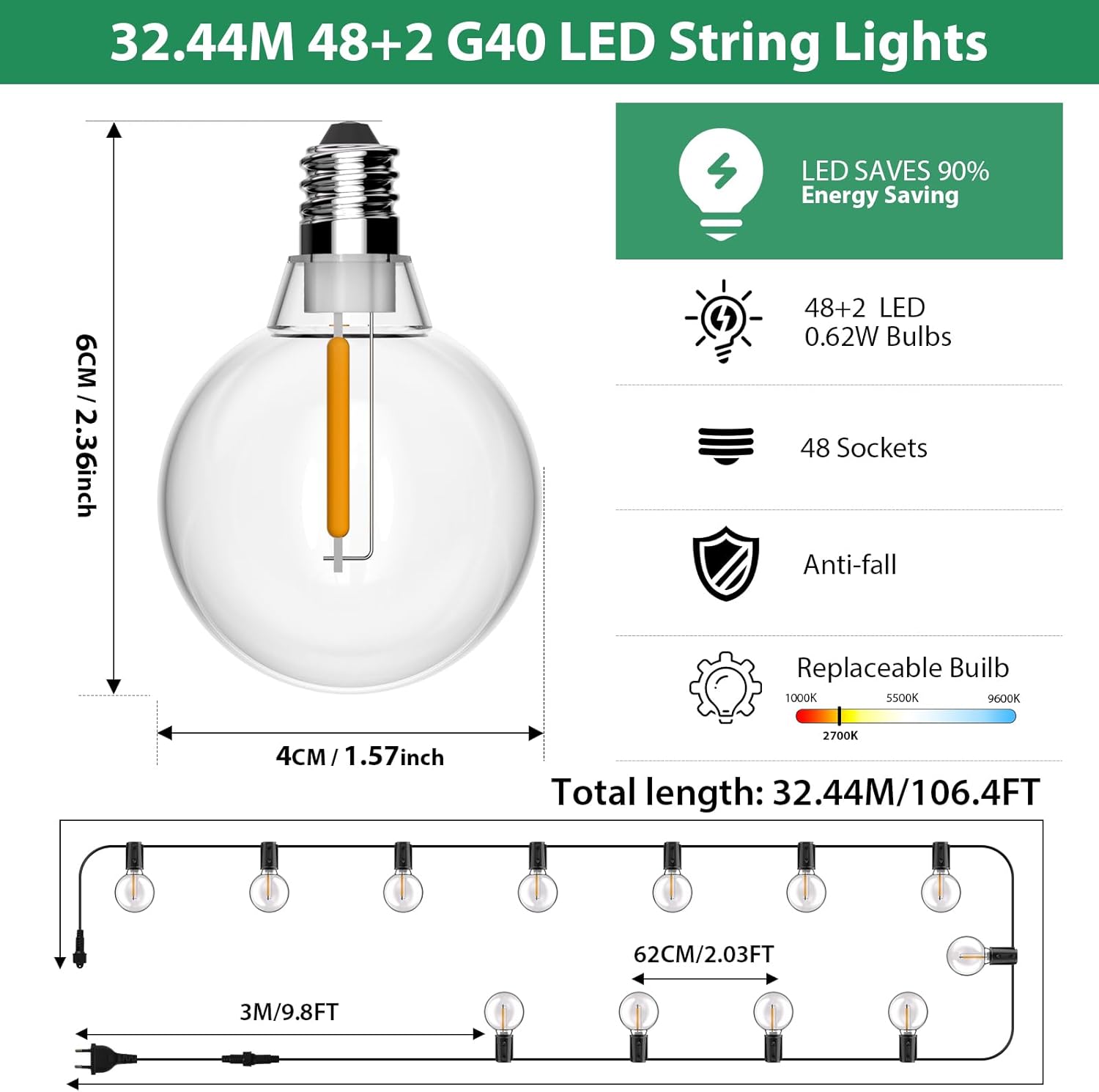 Fiflying Catena Luminosa Esterno G40 32.44M - immagine 3