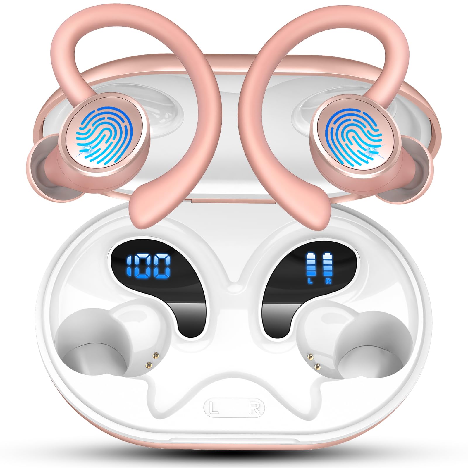 Cuffie Bluetooth 5.4 Sport con 3D Bass Hifi, Oro Rosa