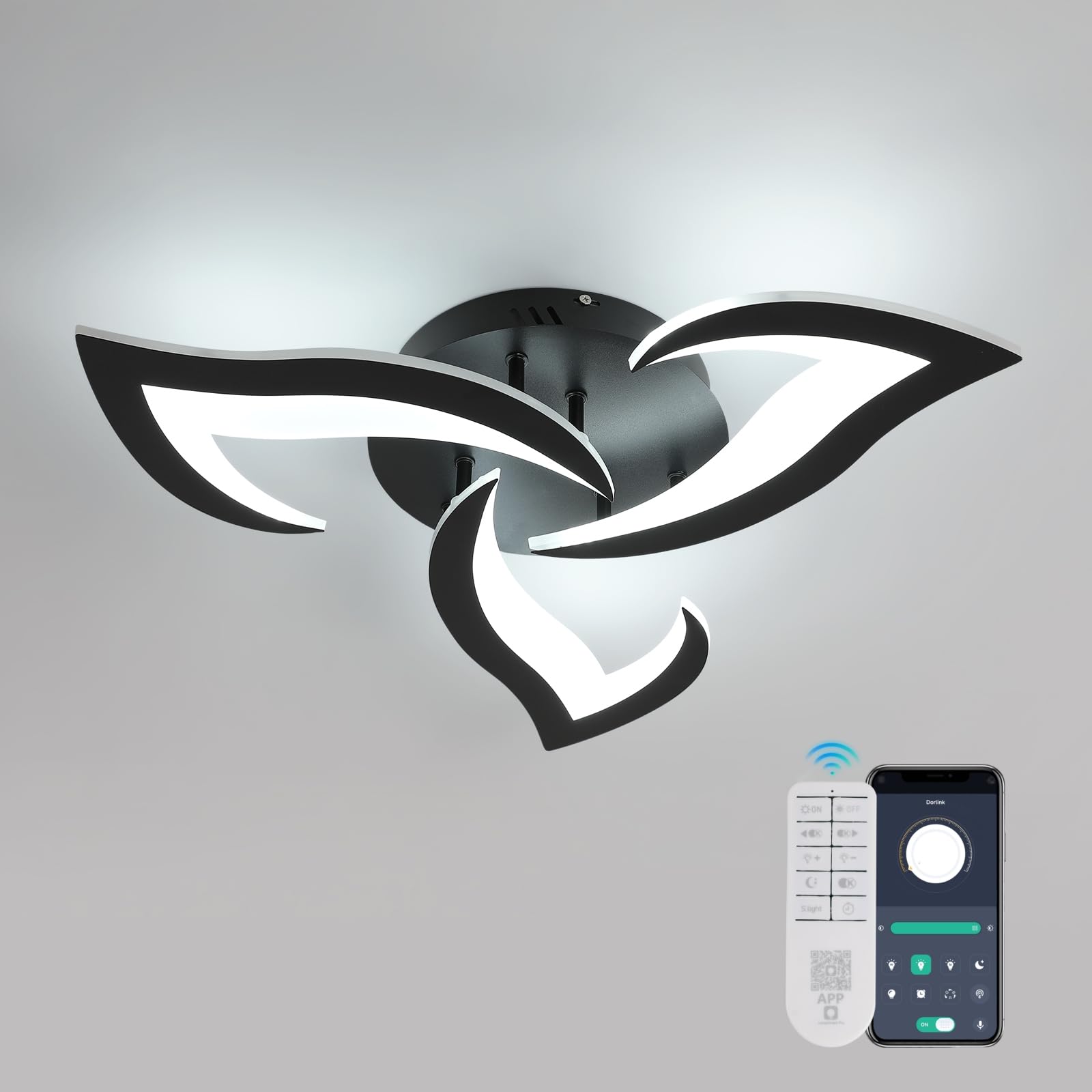 Dorlink Plafoniera LED Dimmerabile Fiore Nero Ø58CM