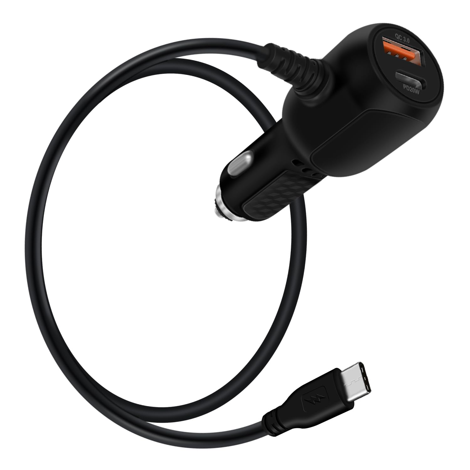 Caricatore Auto USB C 66W Caricatore per Accendisigari Auto con Cavo 20W PD QC3.0 Caricabatterie Auto USB C Rapido per Telefono Portatile, Tablet, Registratore di Viaggio (Bianco, 1.2 m)