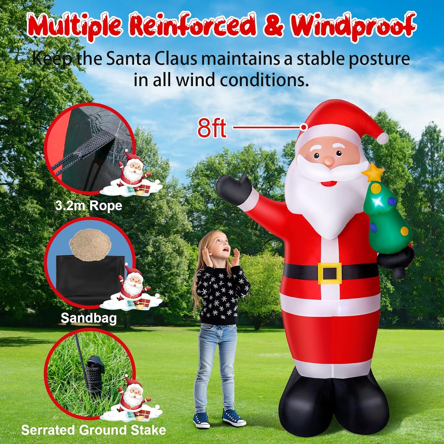 Wothfav Babbo Natale Gonfiabile 244cm con Luci LED - immagine 4