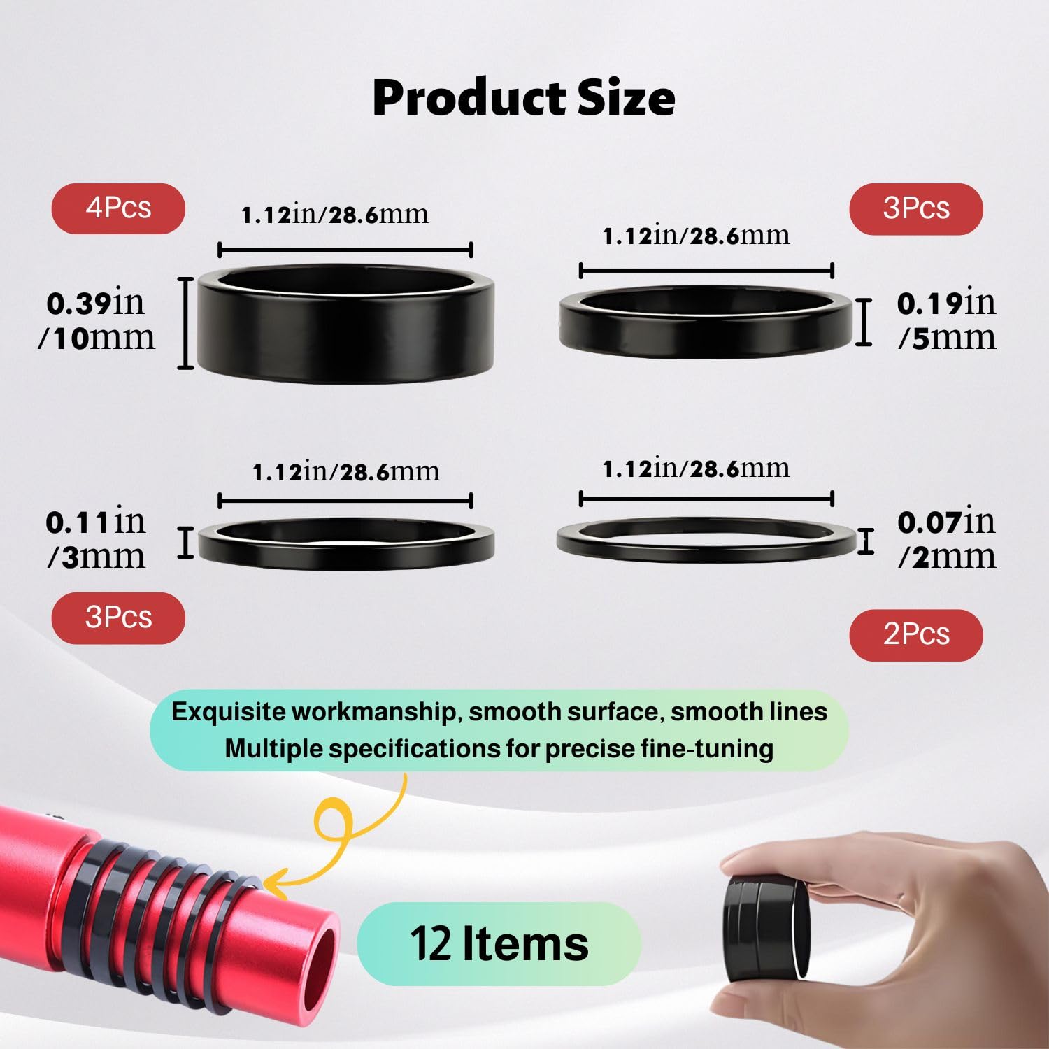 Distanziali Bici 1 1/8 Pollice in Alluminio 12 Pezzi - immagine 3