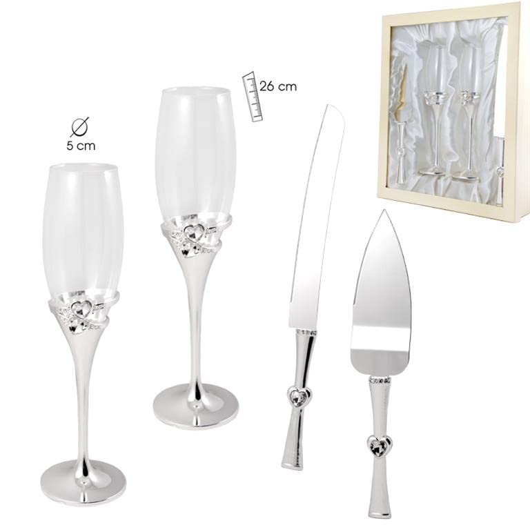 Drw Set Bicchieri Cava, Coltello e Pala Torta in Astuccio