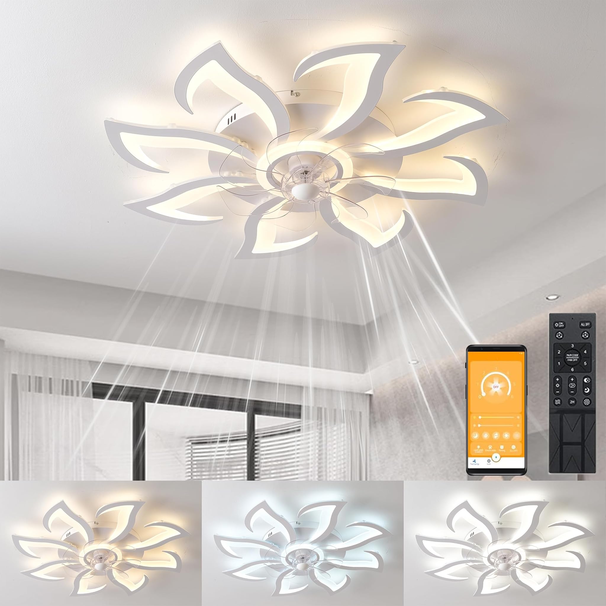 Myycx Ventilatore da Soffitto con Luce LED e Telecomando