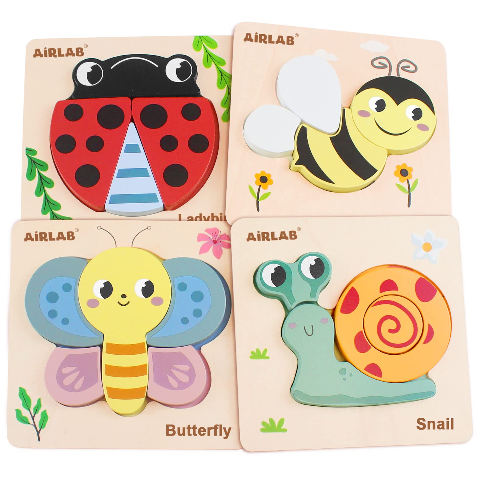 Airlab Puzzle Legno per Bambini 1-5 Anni, Giardino 3D