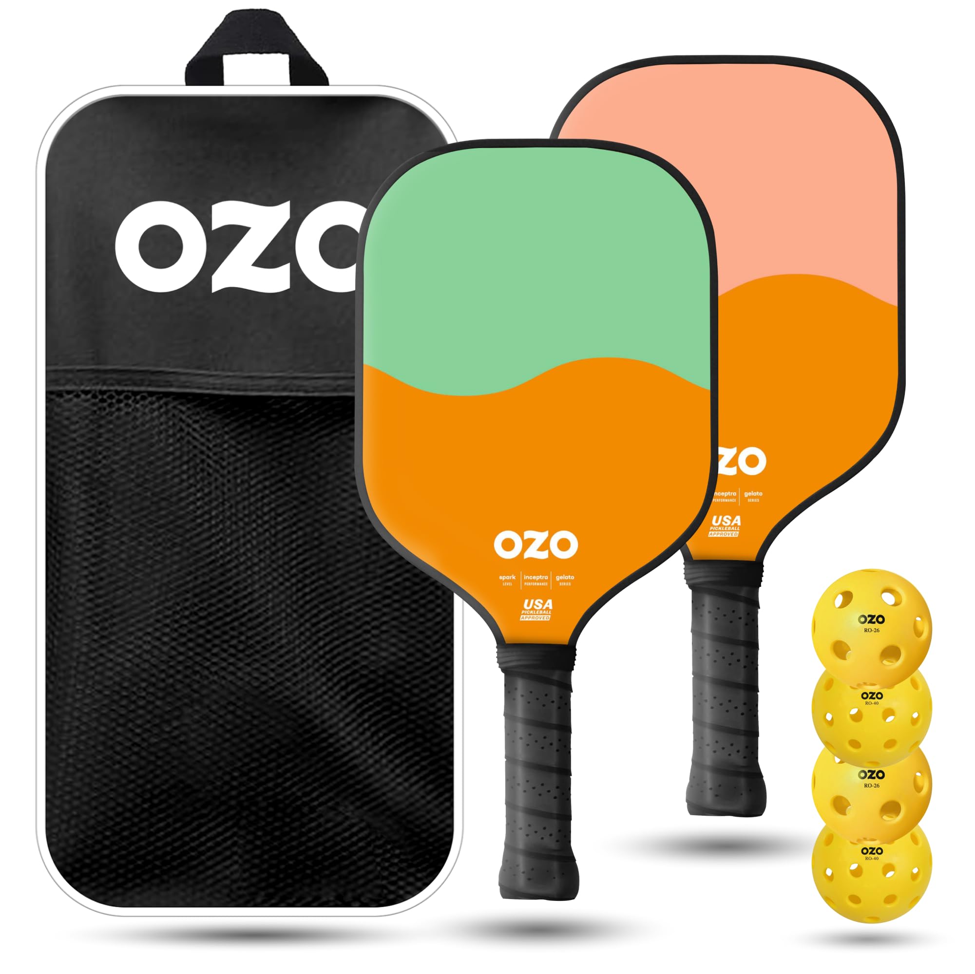 OZO Set of 2 Paddles + 4 Balls, Paddle Unisex Adulto