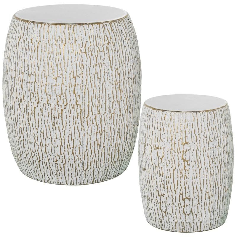 Set di 2 sgabelli rotondi in metallo dorato e bianco 46 x 41 x 41 cm