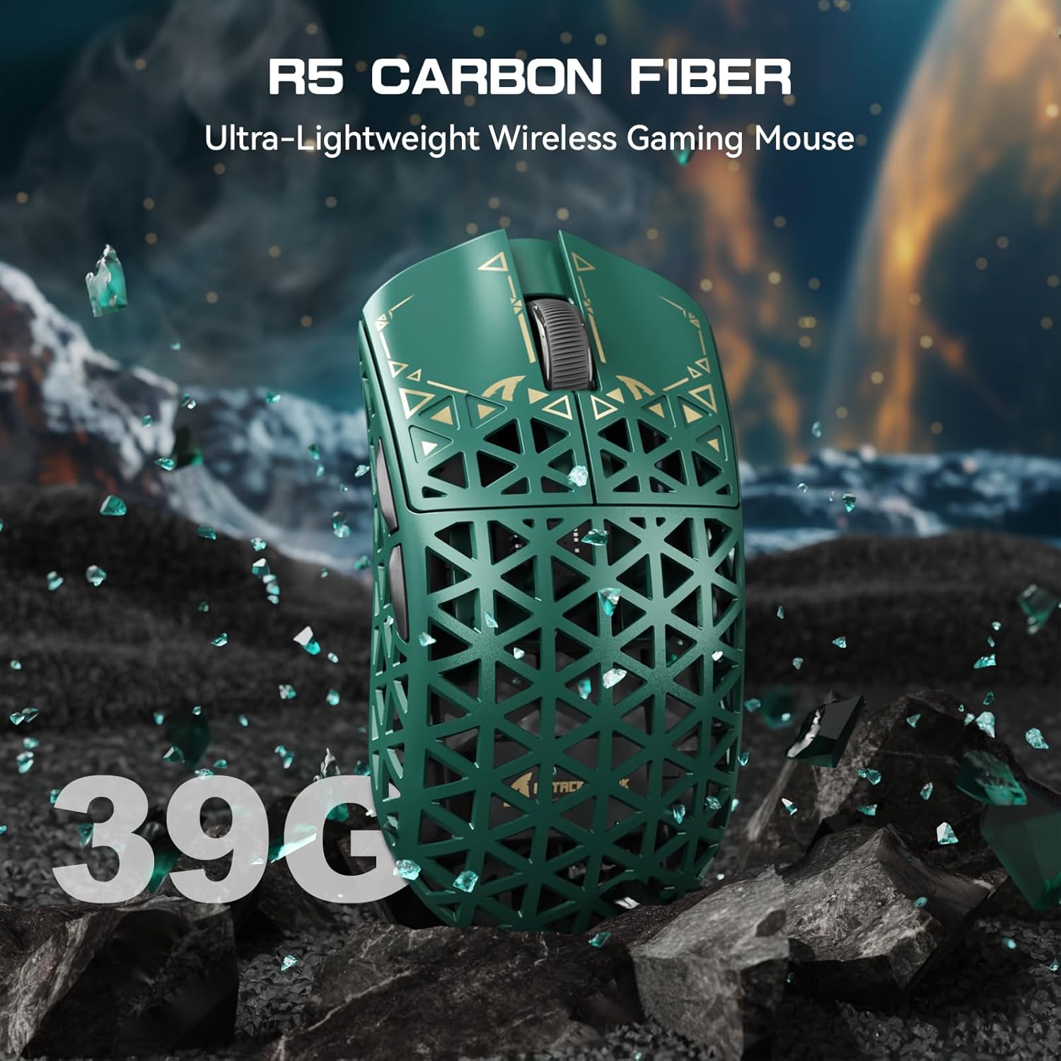 ATTACK SHARK R5 Mouse Gaming Wireless HyperSpeed 39g, Verde - immagine 3