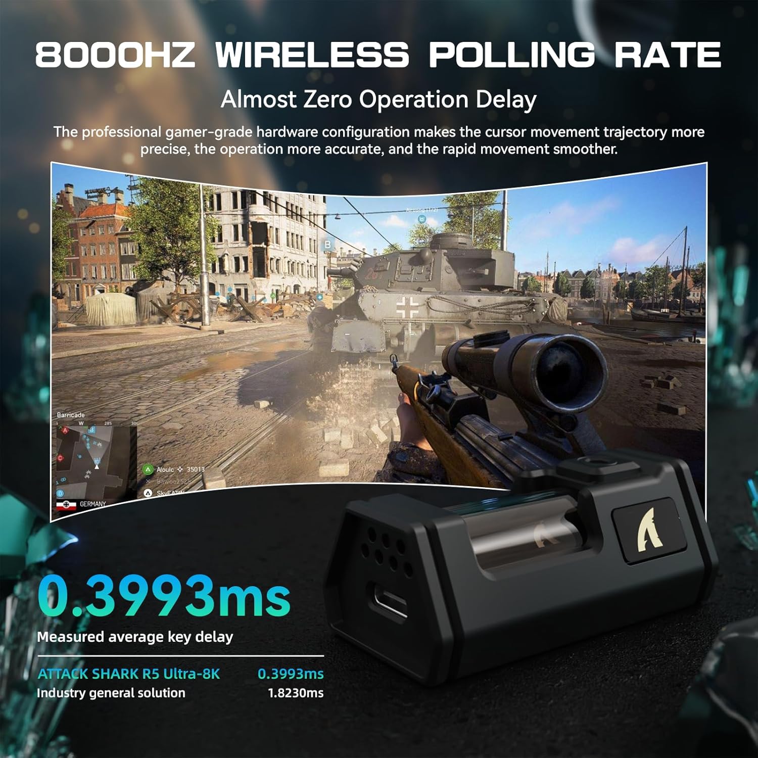 ATTACK SHARK R5 Mouse Gaming Wireless HyperSpeed 39g, Verde - immagine 6