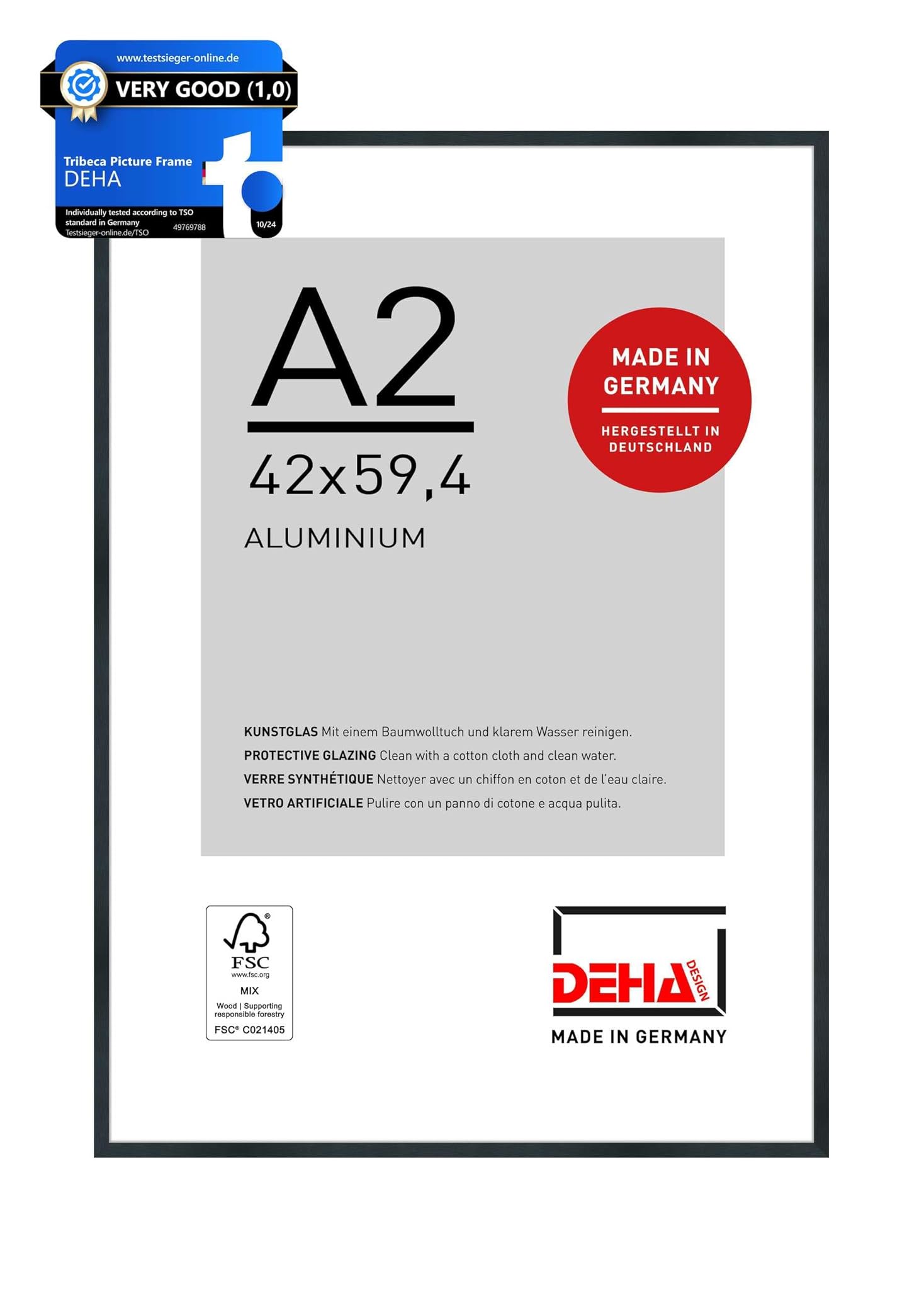 DEHA Design cornice in alluminio Tribeca, 42x59,4 cm (A2), Struttura nero opaco