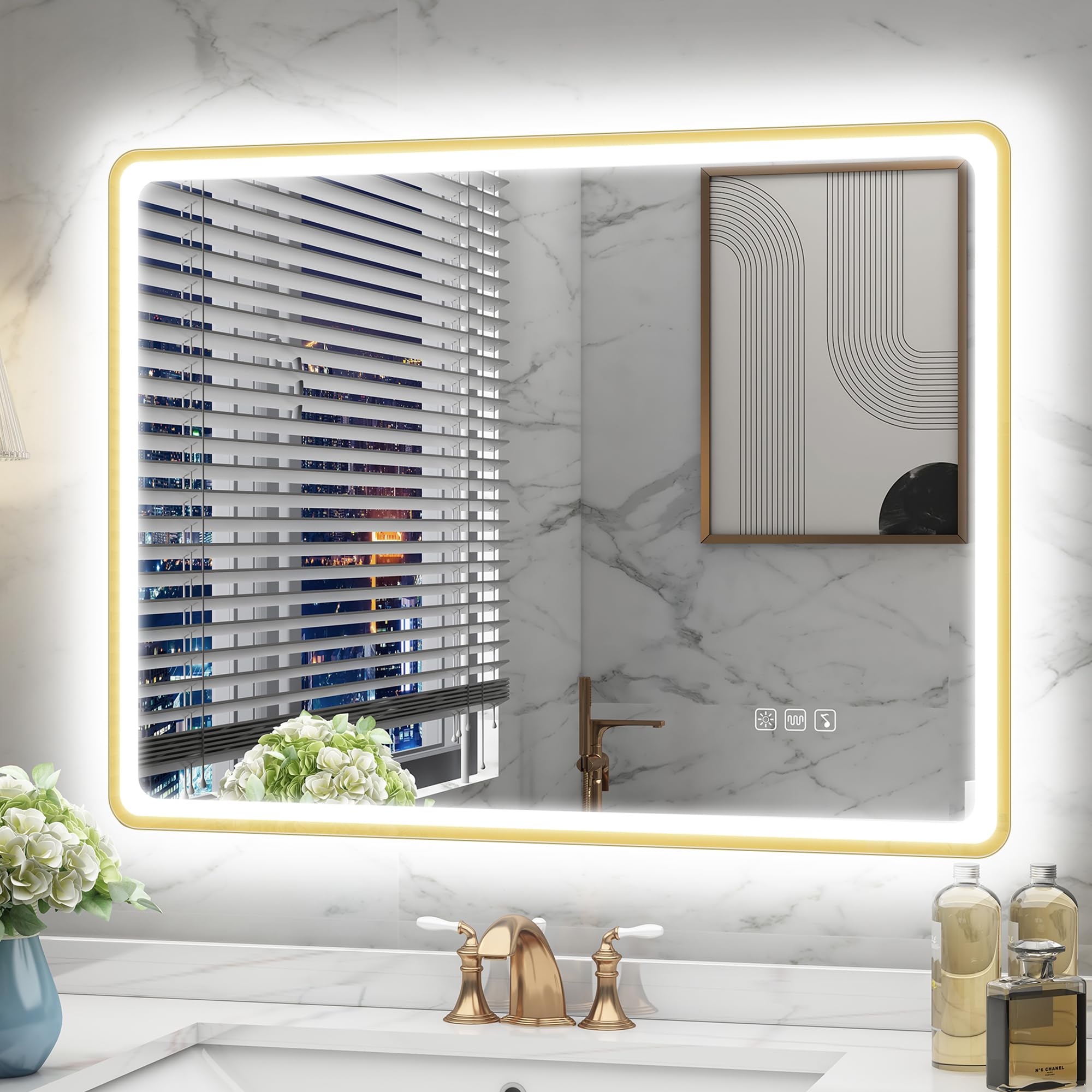 Starlead Specchio LED Bagno Oro 80x60cm, Bluetooth