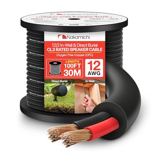 Nakamichi Cavo Altoparlanti OFC 12AWG 100ft, Nero