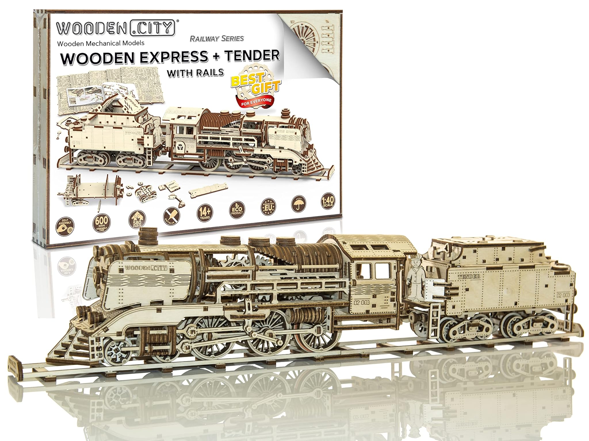 Wooden.city Kit Modello Treno Express in Legno con Binari