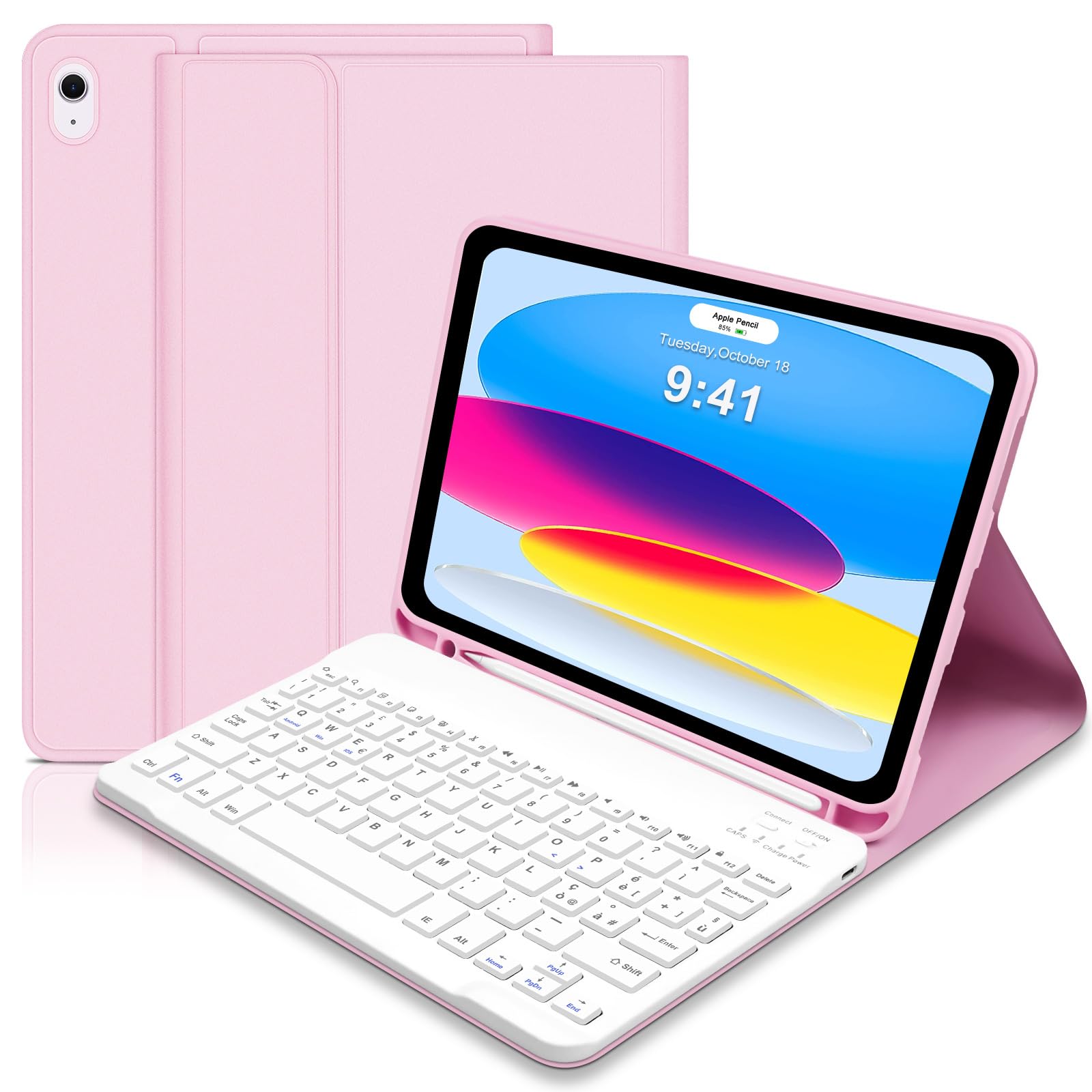 Hofsos Tastiera Custodia per iPad 10a Gen 10.9" 2022, Rosa