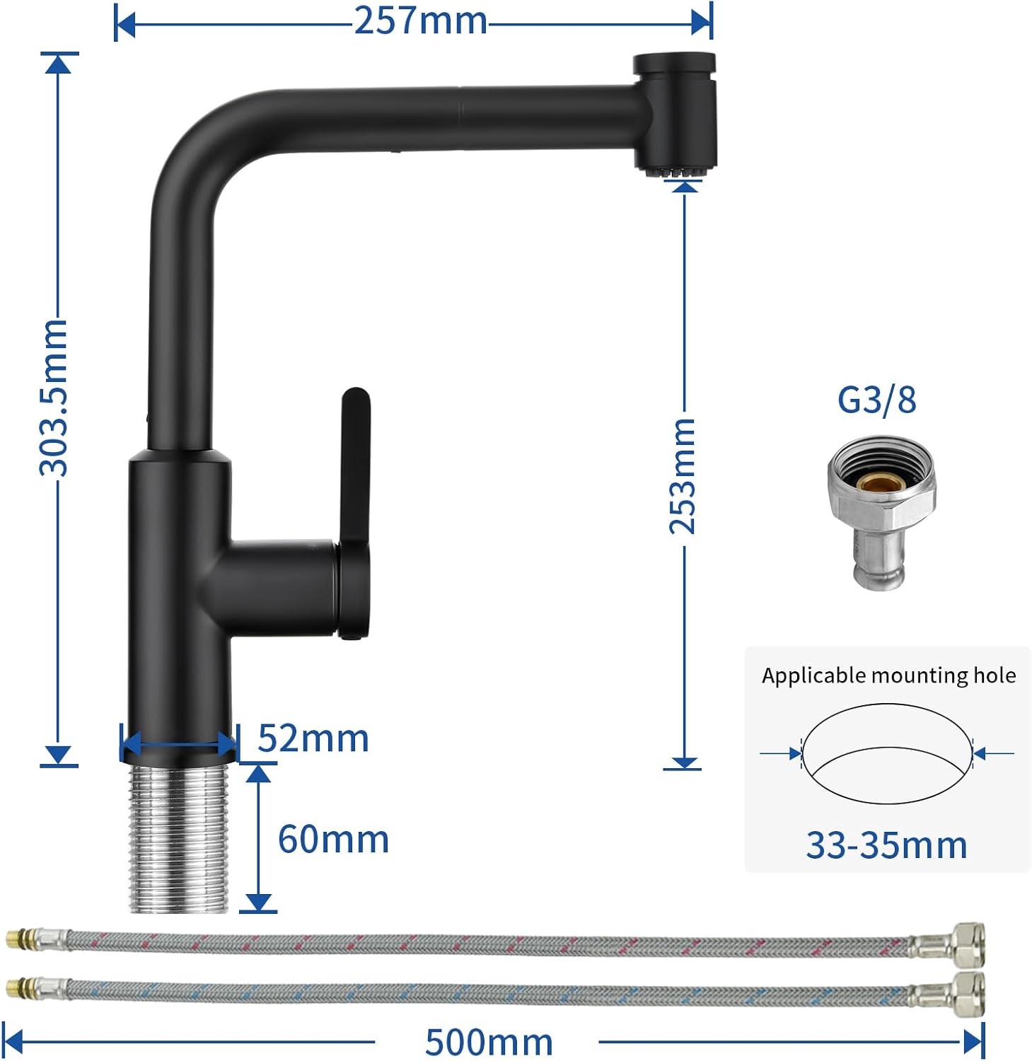 Cecipa Rubinetto Lavello Cucina Nero con Doccetta - immagine 7