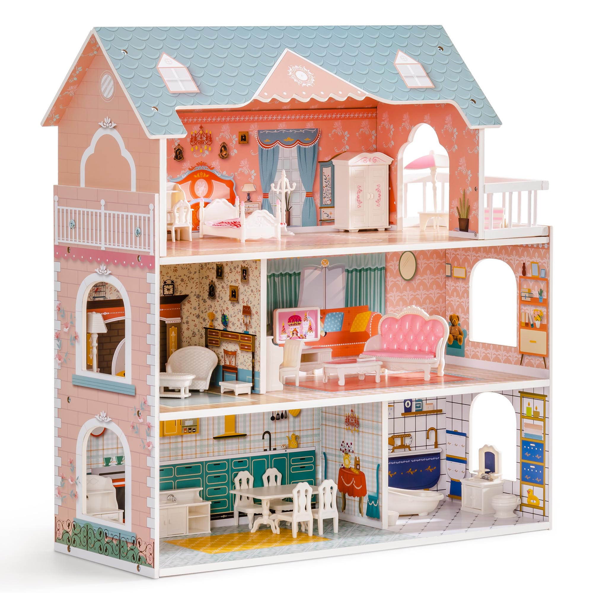 ROBUD Casa delle Bambole in Legno con Mobili