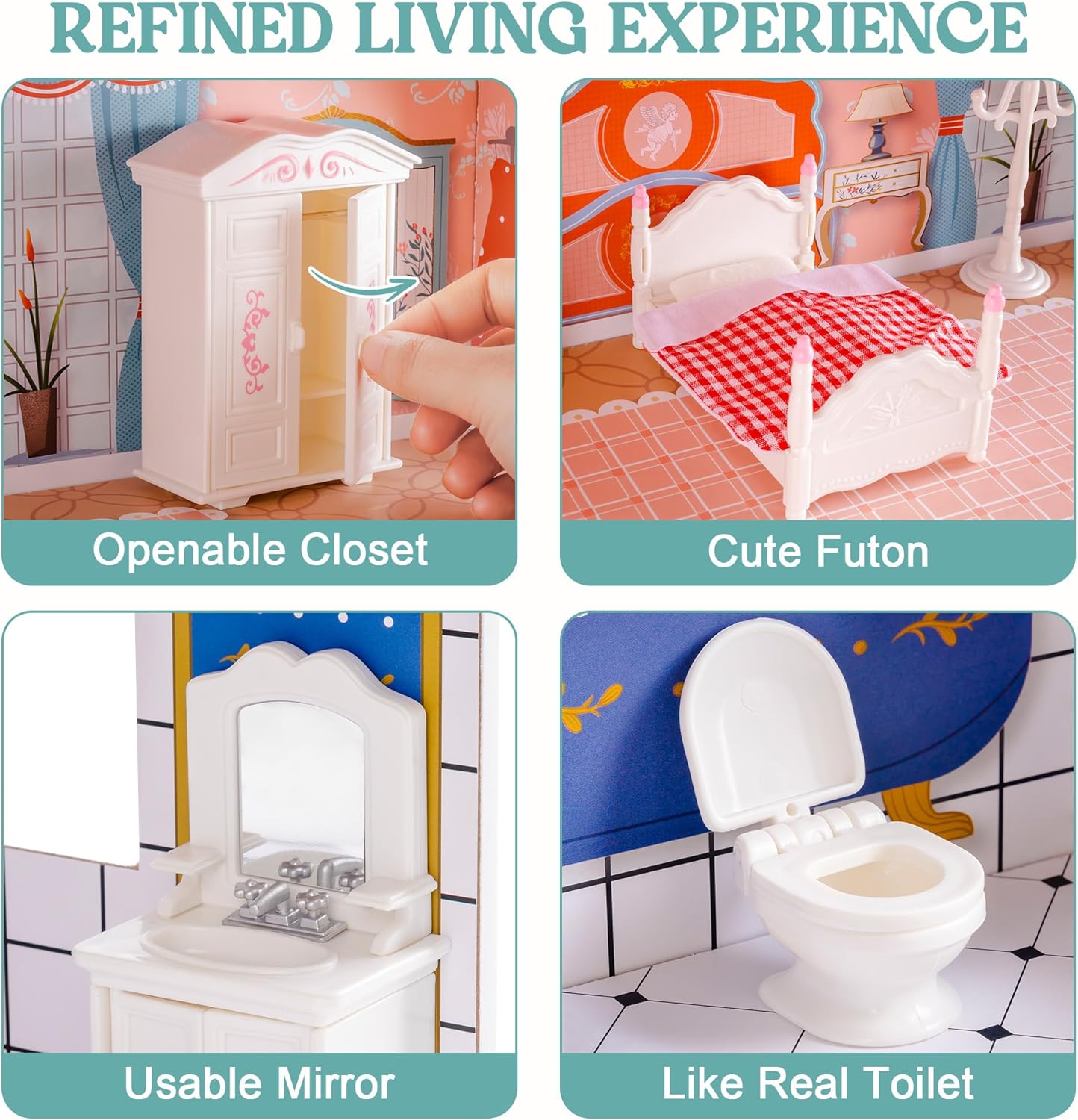 ROBUD Casa delle Bambole in Legno con Mobili - immagine 4