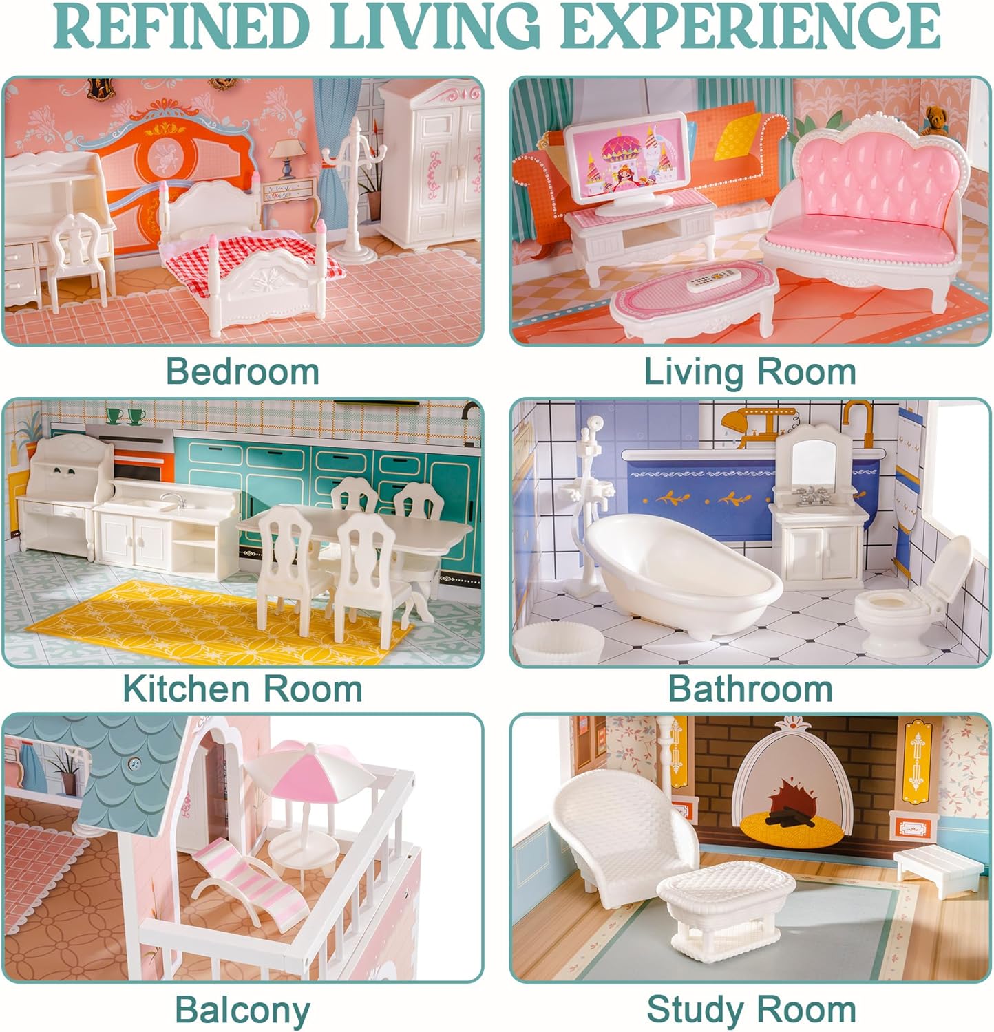 ROBUD Casa delle Bambole in Legno con Mobili - immagine 7