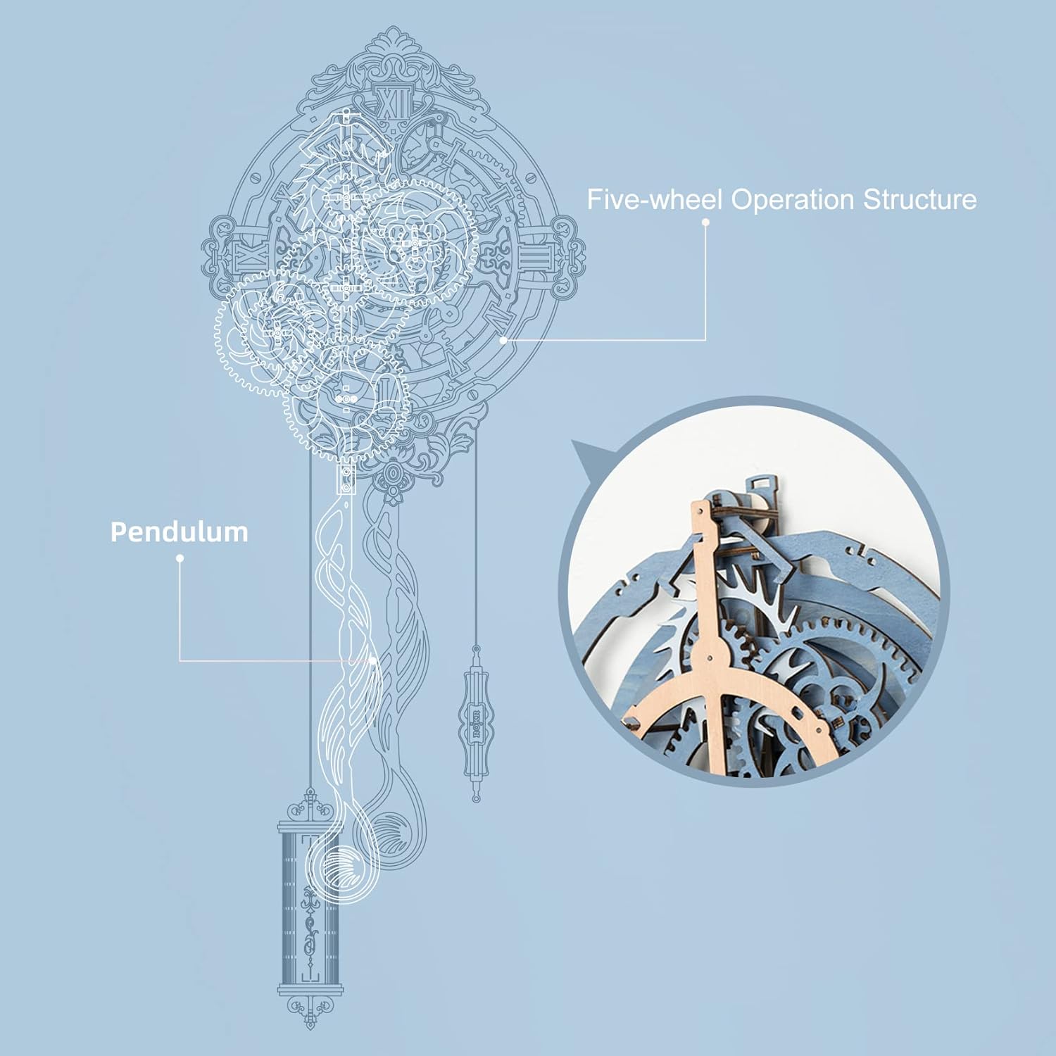 Rokr Puzzle 3D Legno Orologio a Pendolo LC701 - immagine 6