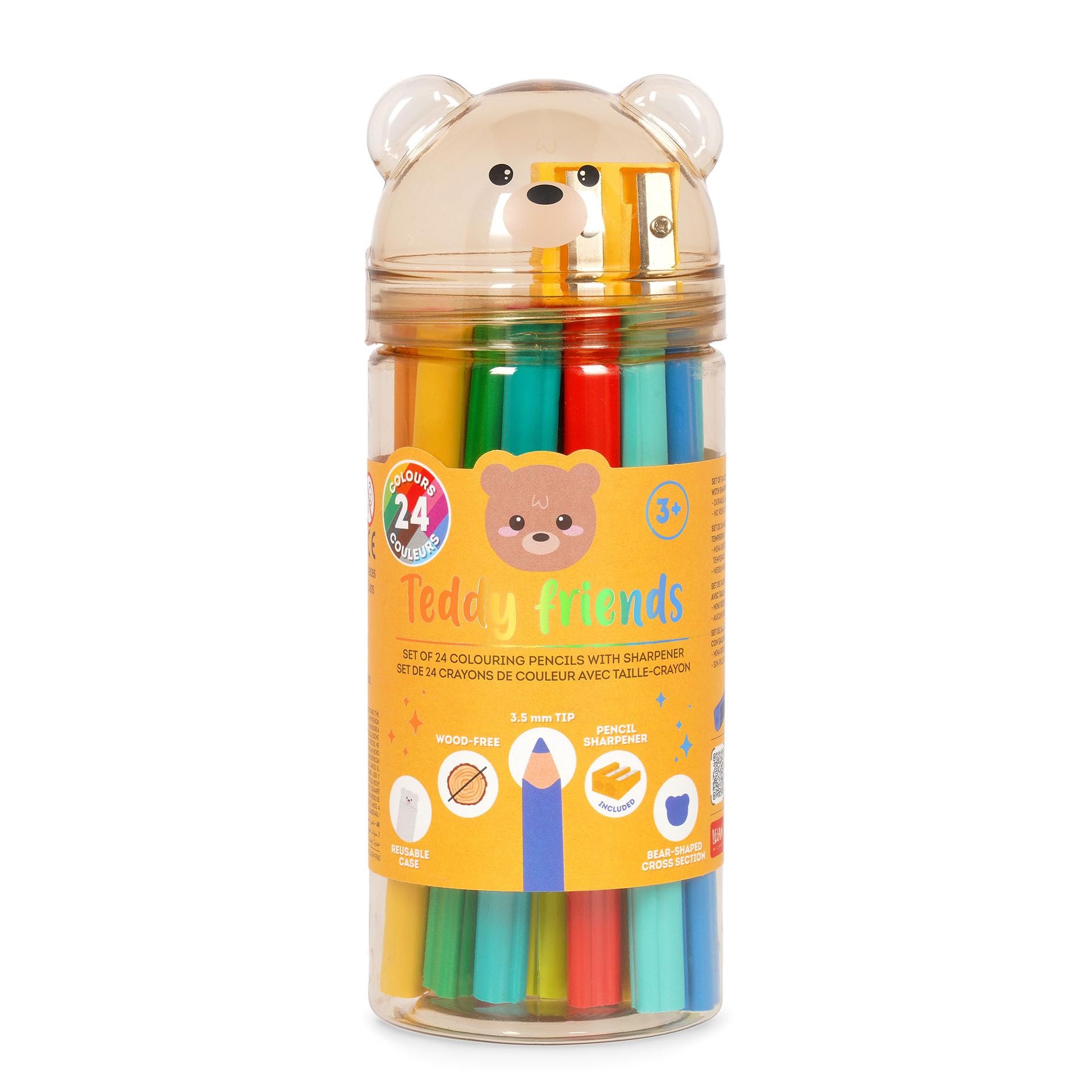 Legami - Set 24 Matite Colorate con Temperino Teddy Friends