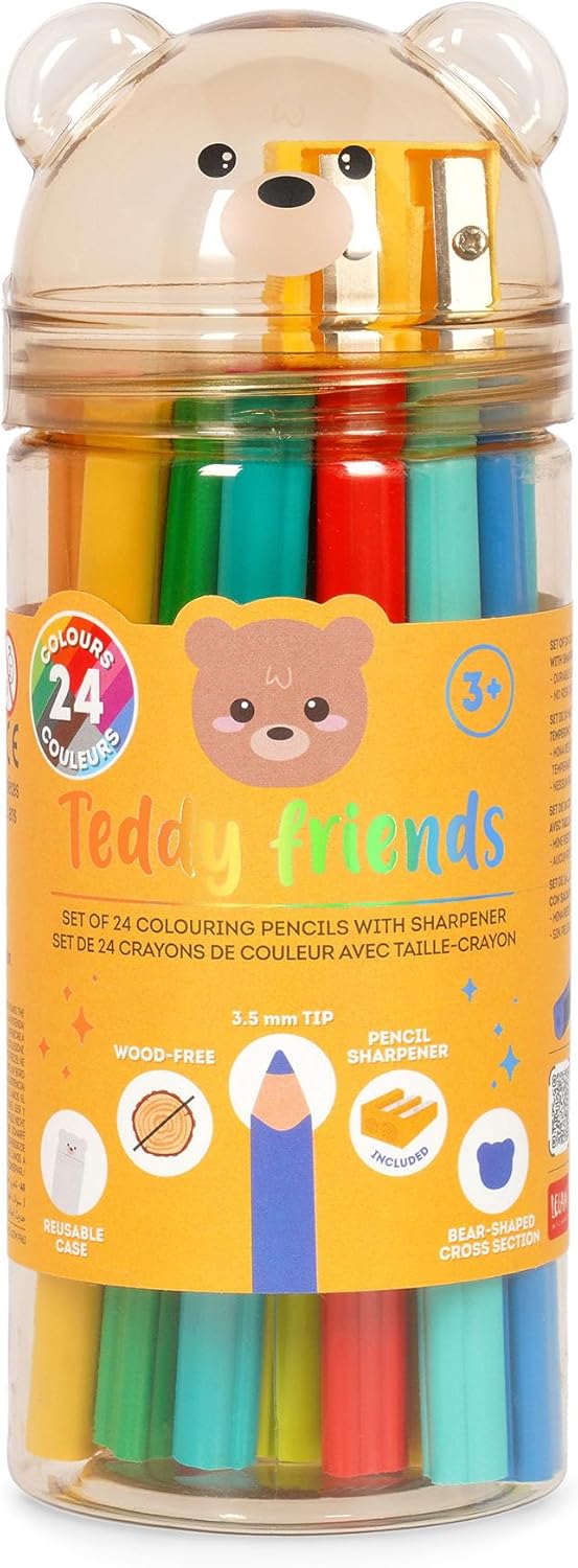 Legami - Set 24 Matite Colorate con Temperino Teddy Friends - immagine 1