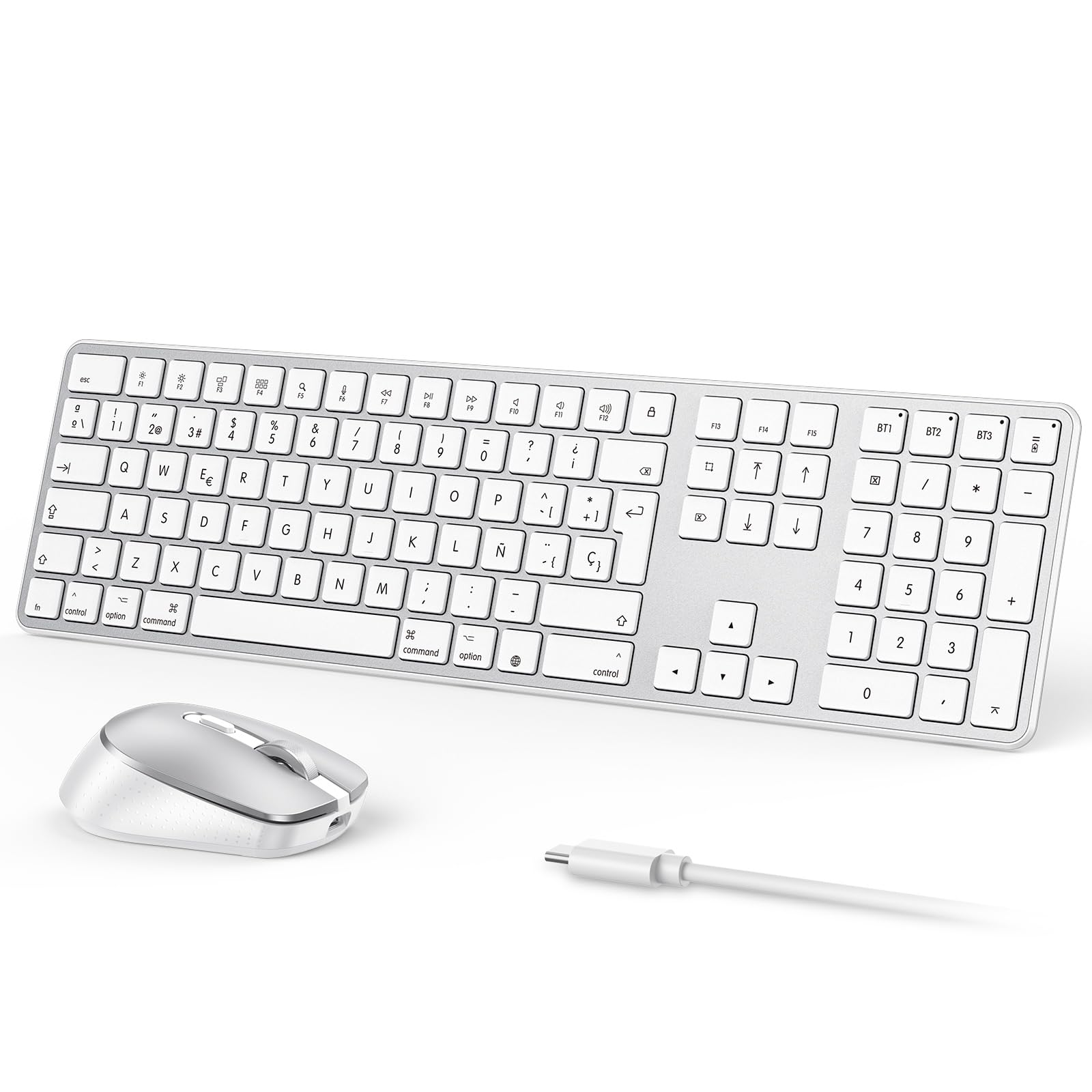 Omoton Tastiera e Mouse Wireless Bluetooth per Mac, Argento