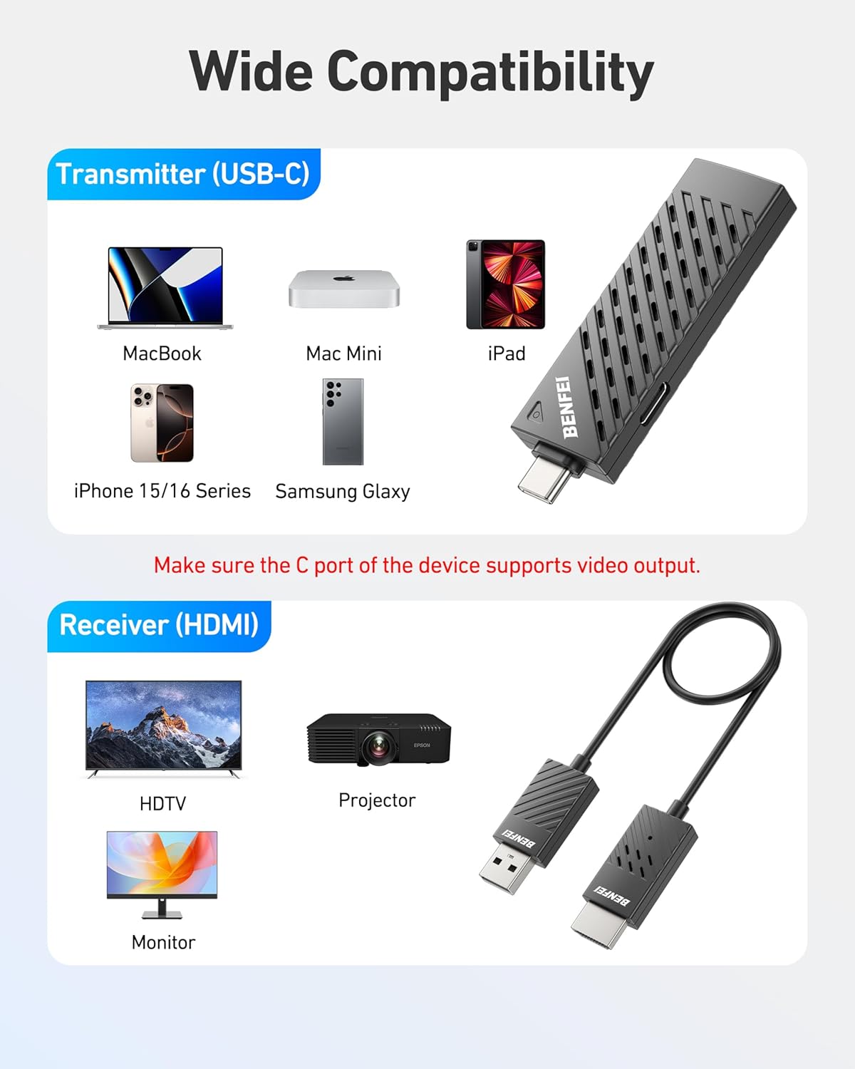 Benfei Kit Trasmettitore USB-C e Ricevitore HDMI Wireless - immagine 8