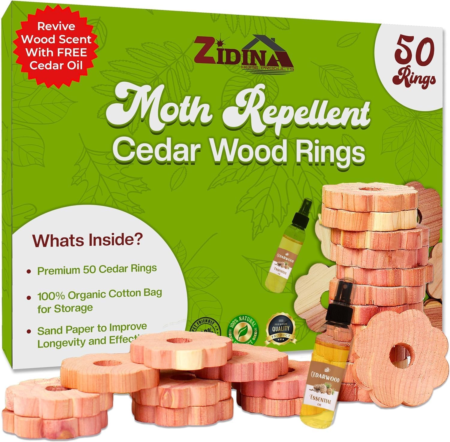 Zidina© Antitarme per Armadi con Anelli Legno di Cedro - immagine 1