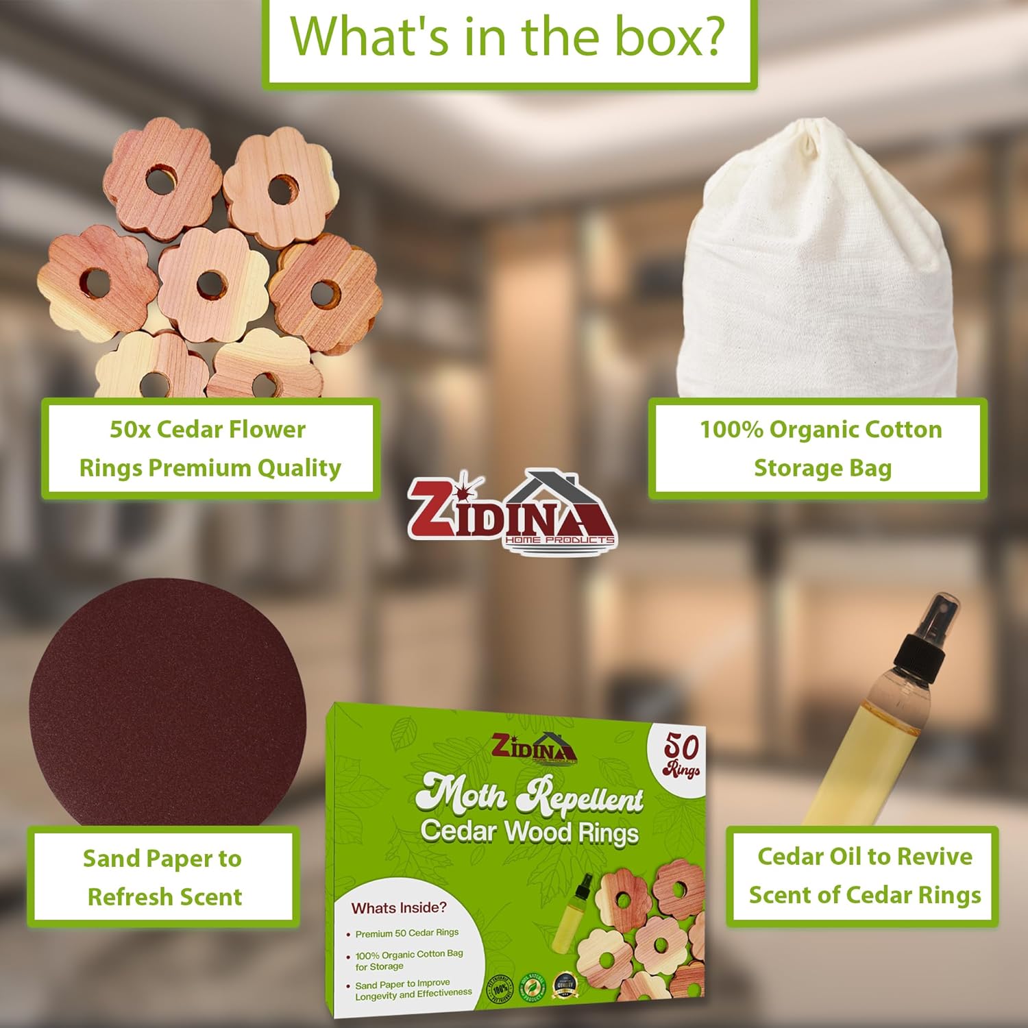 Zidina© Antitarme per Armadi con Anelli Legno di Cedro - immagine 3