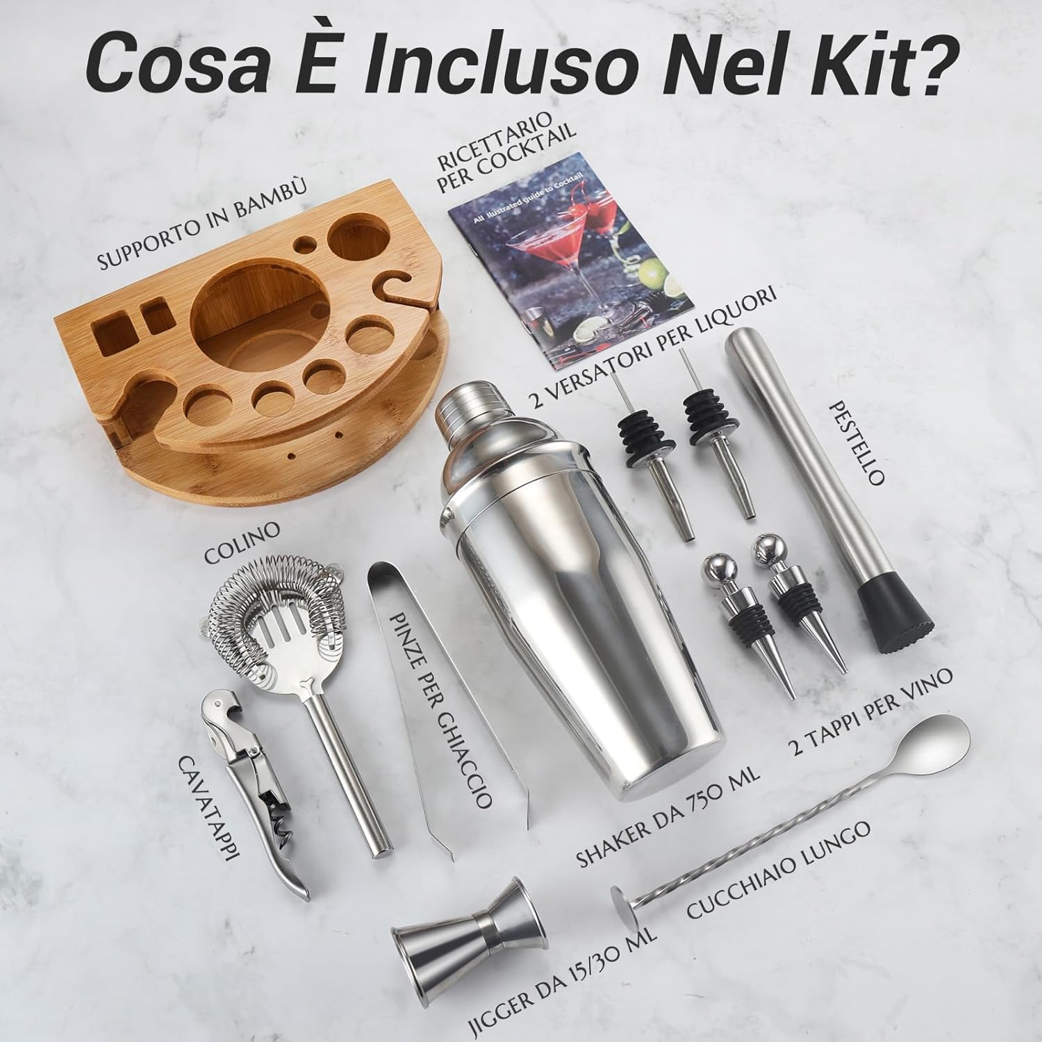 Set Shaker Cocktail Kit Barman 750ML 12 Pezzi - immagine 2