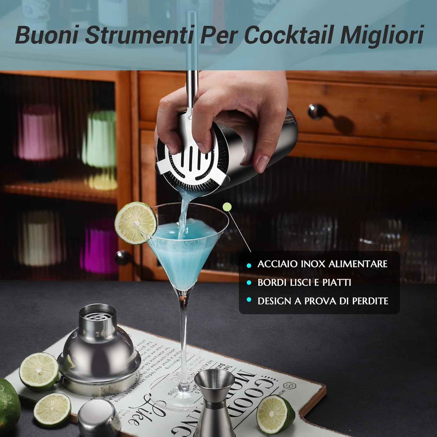 Set Shaker Cocktail Kit Barman 750ML 12 Pezzi - immagine 5