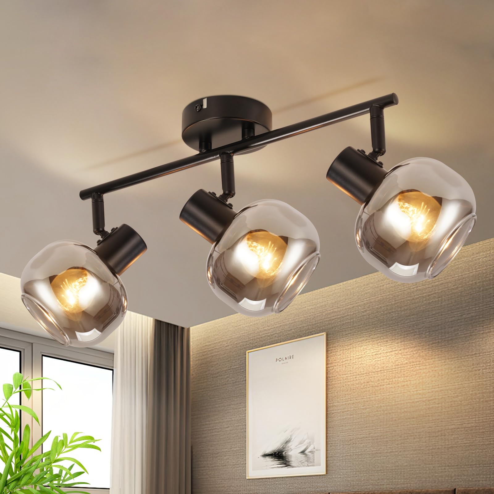 Cbjktx Faretto da Soffitto 3 Fiamme, Nero