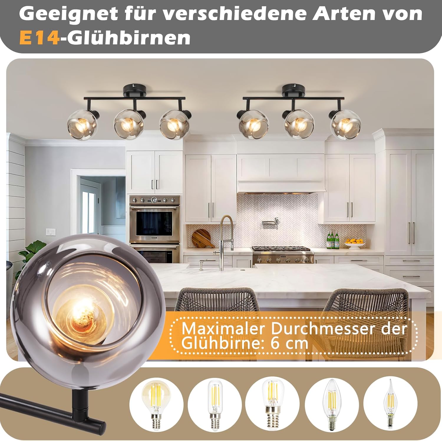 Cbjktx Faretto da Soffitto 3 Fiamme, Nero - immagine 2