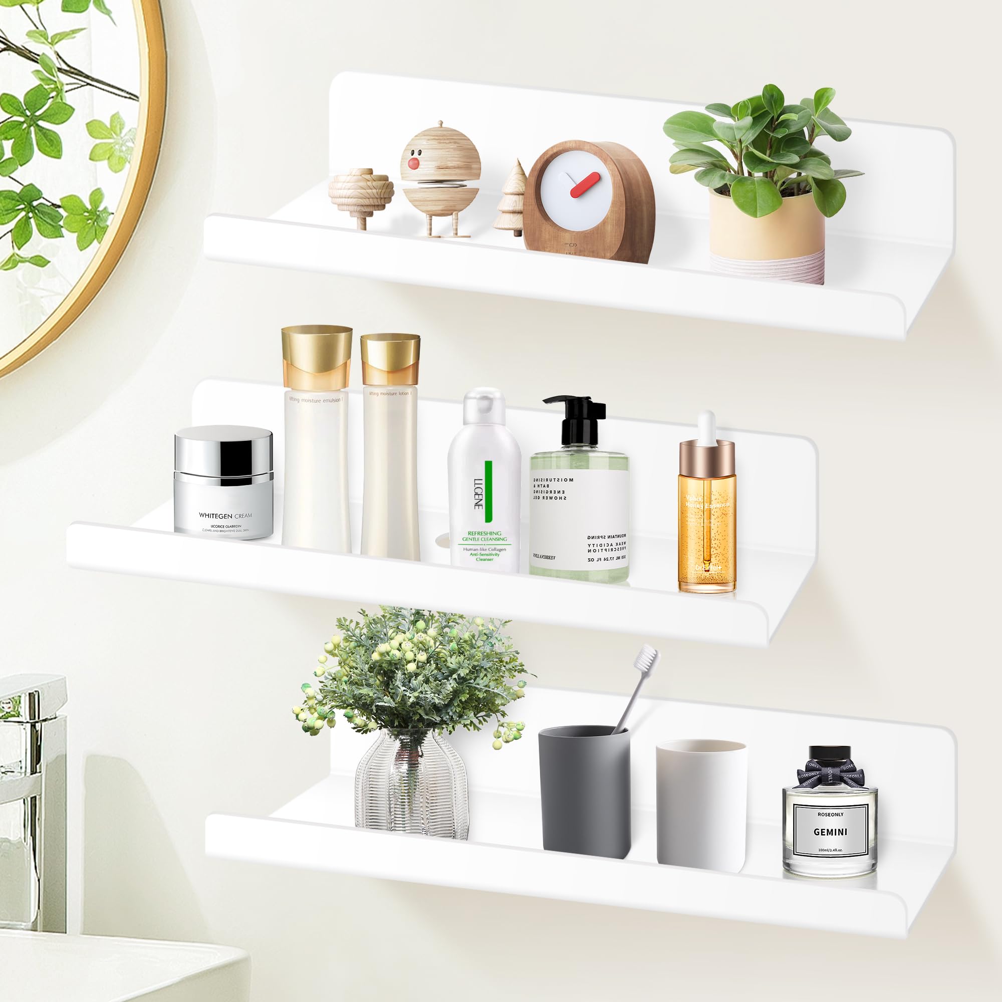 Shepin 3 Pezzi Mensole da Muro Senza Foratura, Bianche