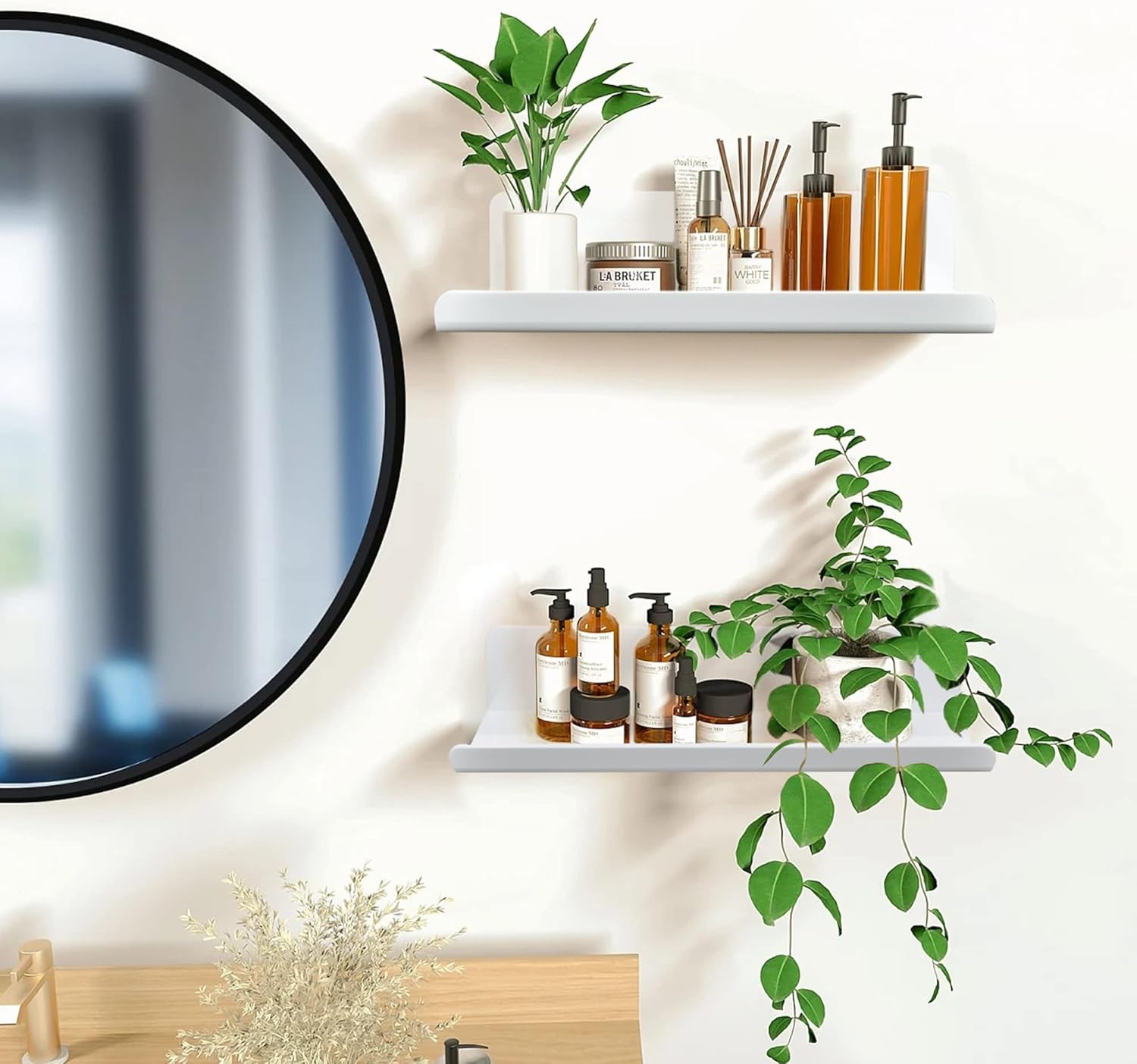 Shepin 3 Pezzi Mensole da Muro Senza Foratura, Bianche - immagine 6