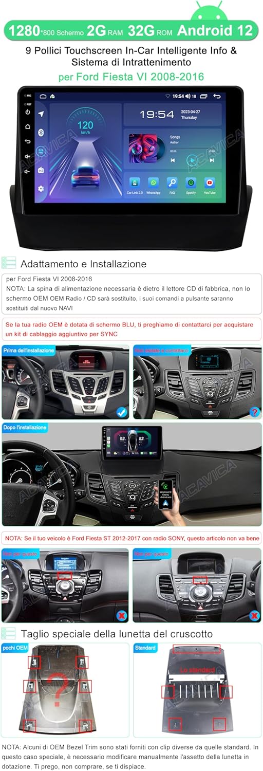 Acavica Autoradio per Ford Fiesta MK6 2008-2016 - immagine 2