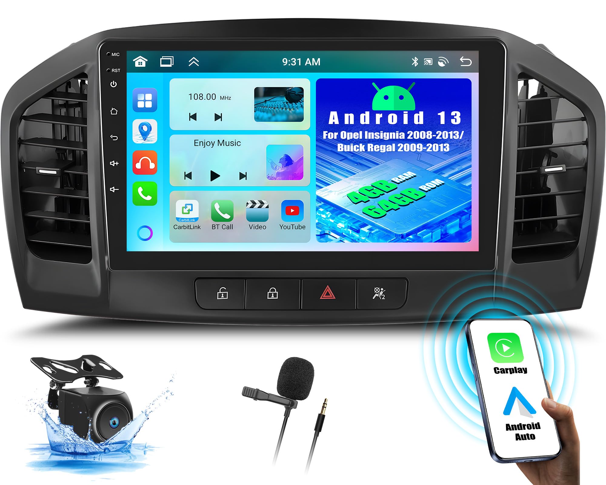 Oiliehu Android 13 Autoradio 2 Din 9" per Opel Insignia