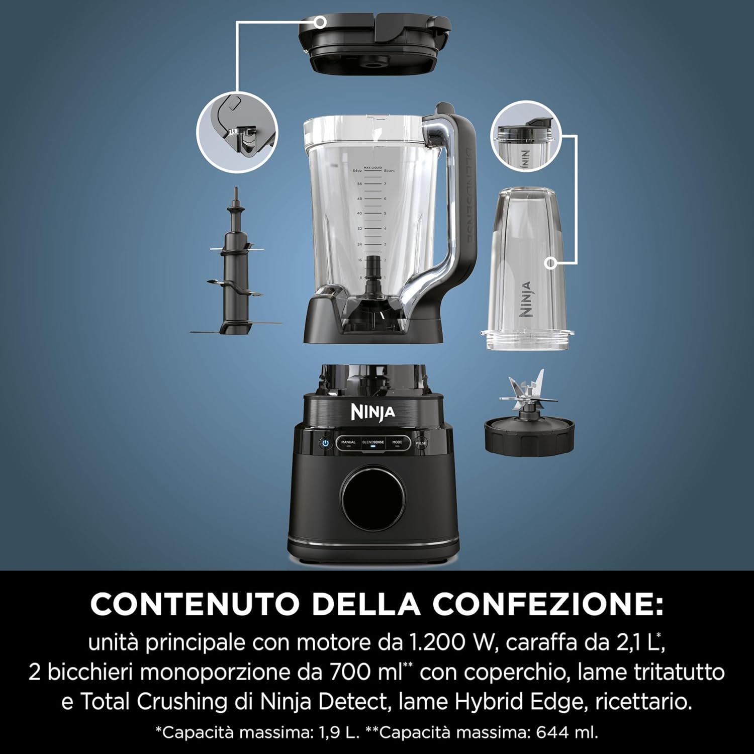 Ninja Frullatore Detect Power Pro 2 in 1 1200W, Nero - immagine 12