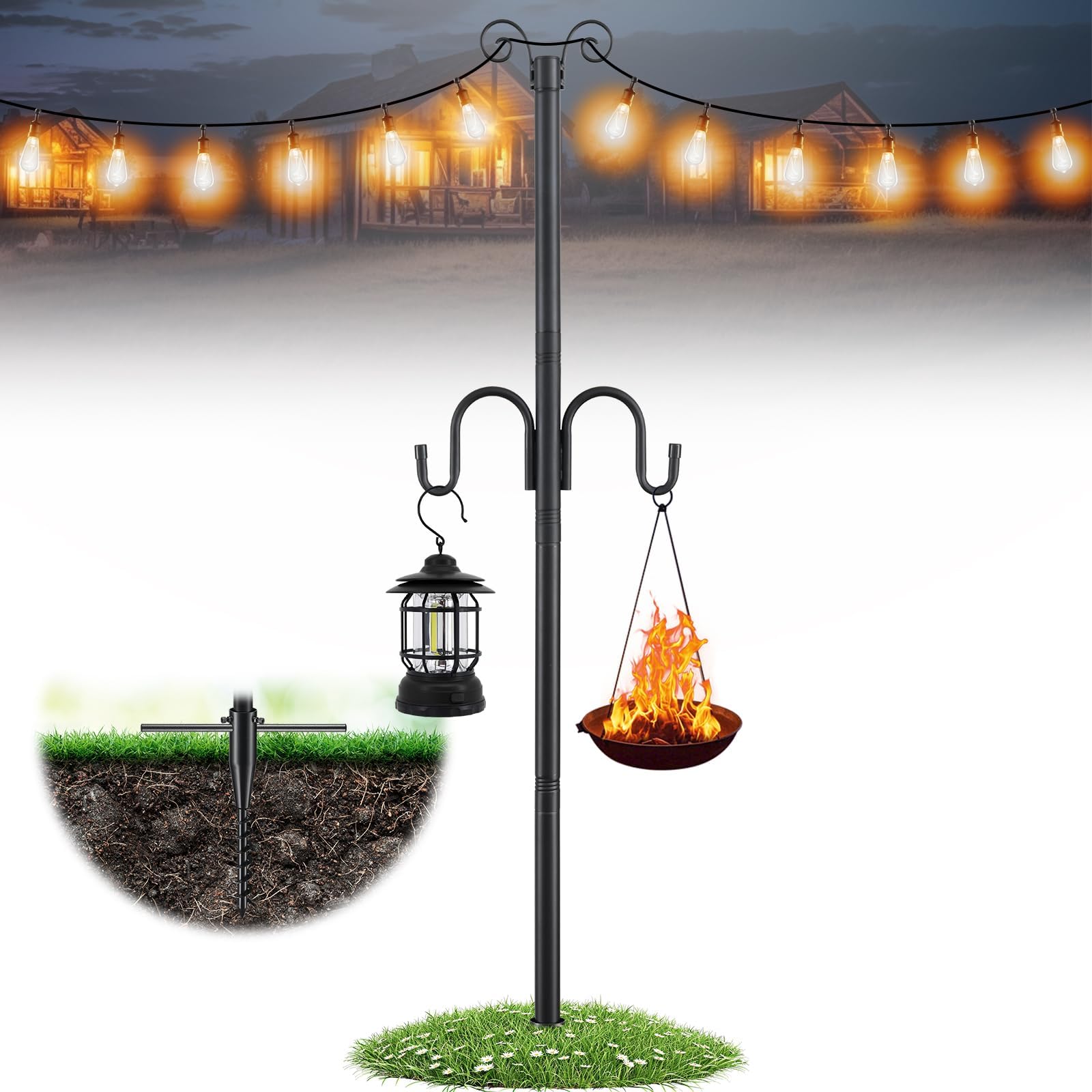 Amo Pastore Ghirlanda Ghirlanda Aste per Illuminazione Esterna Nero 9 FT